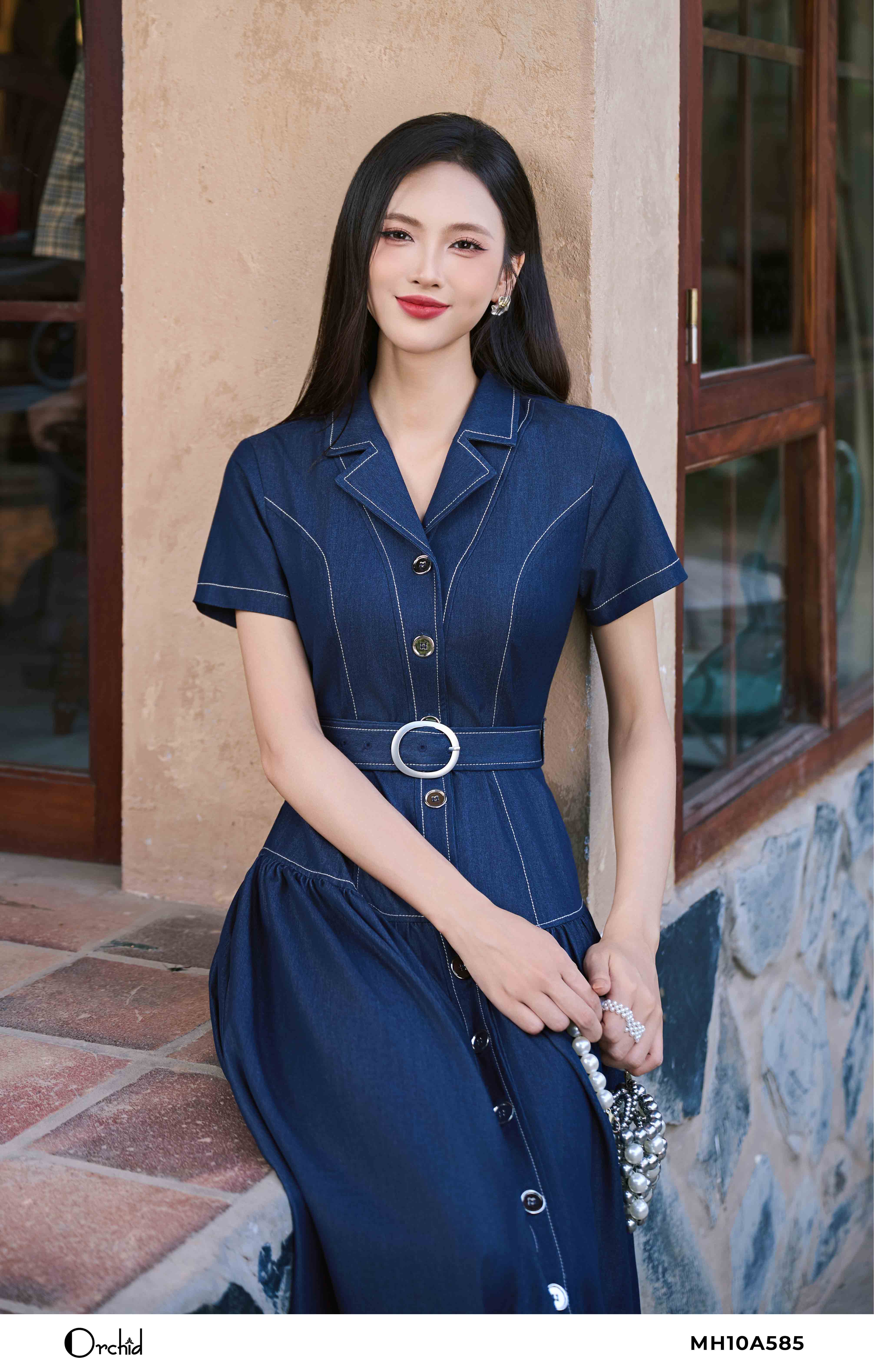 MH10A585 - Đầm denim bò lụa