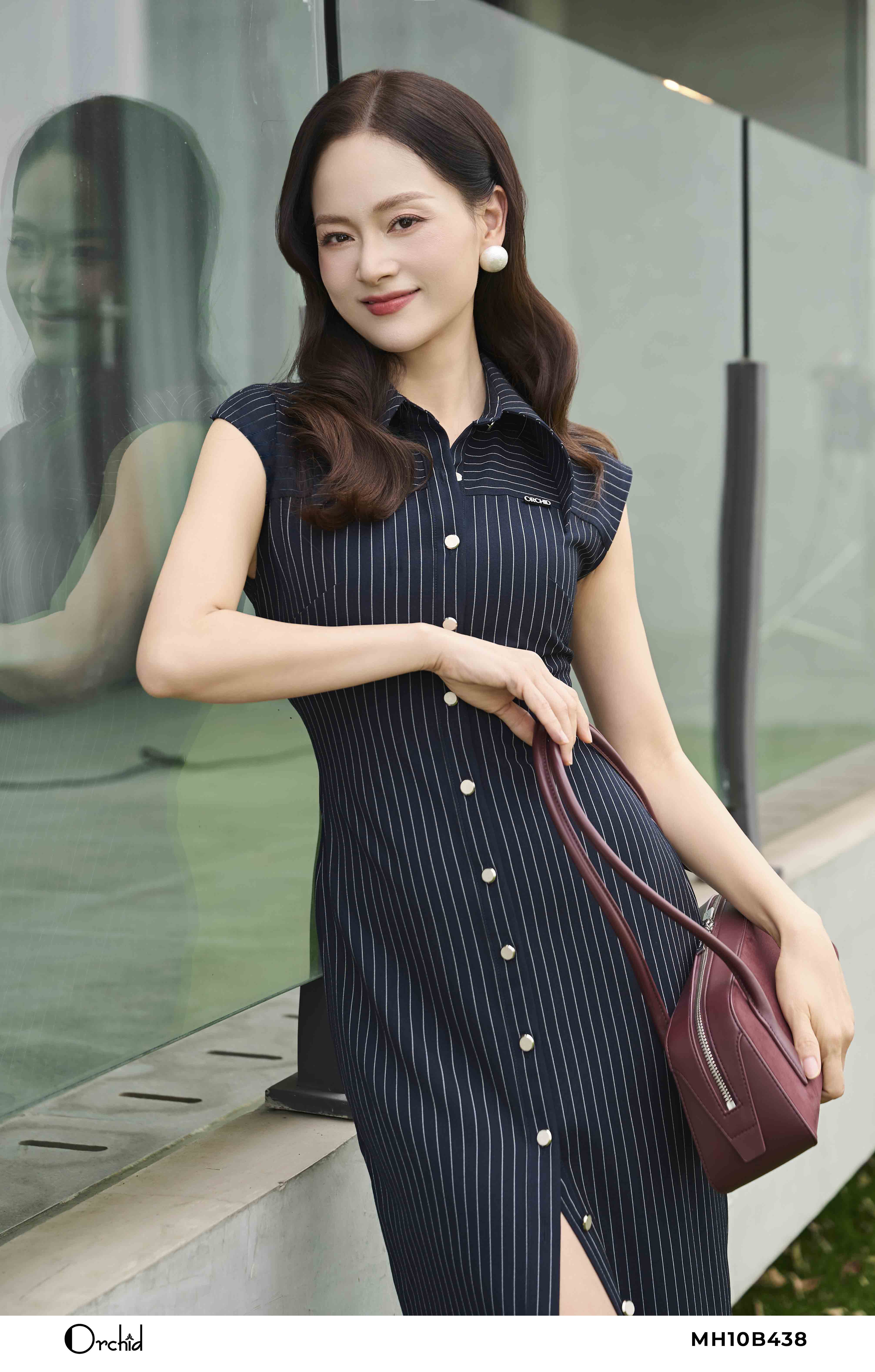 MH10B438 - Đầm twill silk kẻ