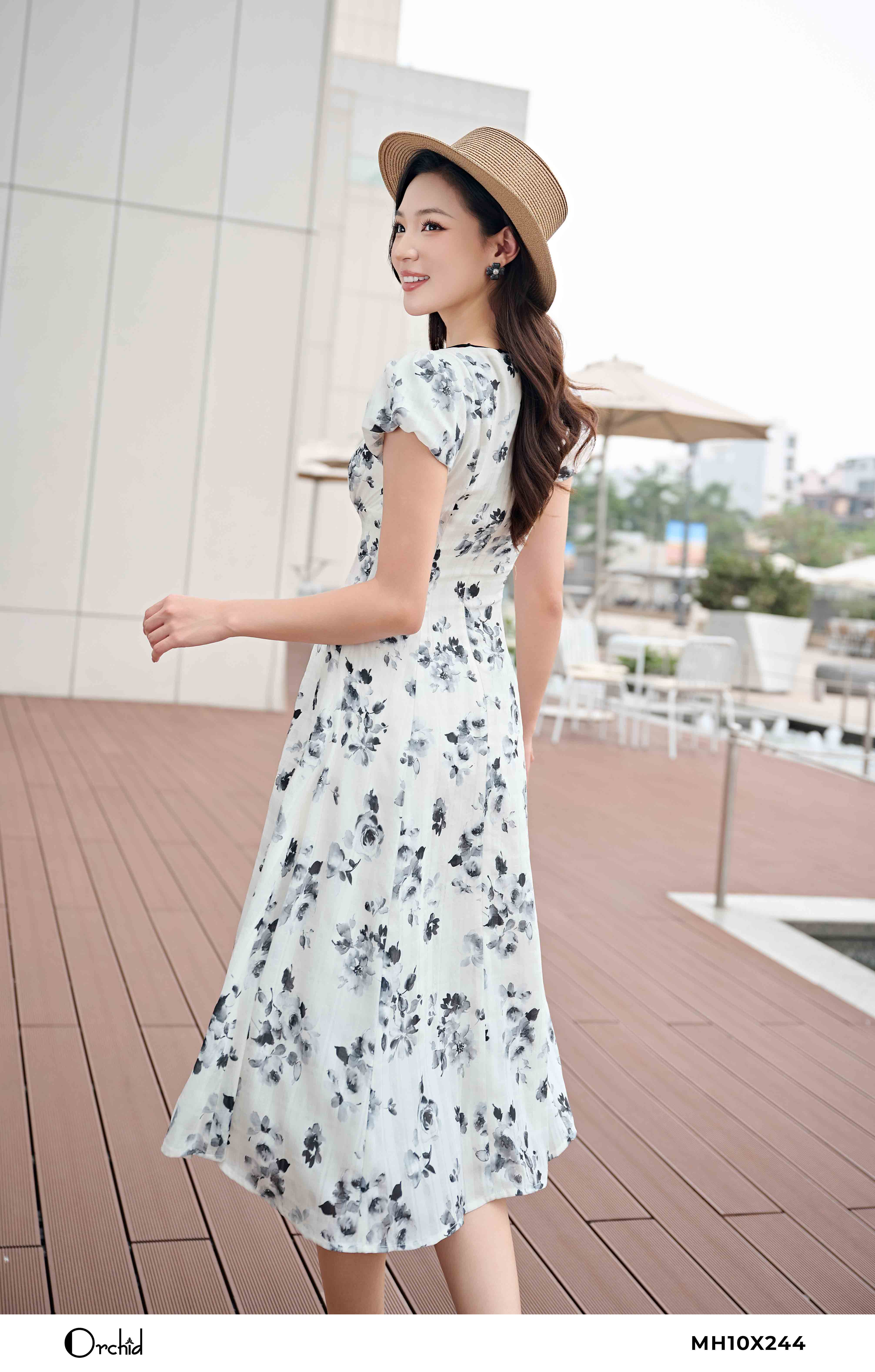 MH10X244 - Đầm vân tơ hoa hồng đen