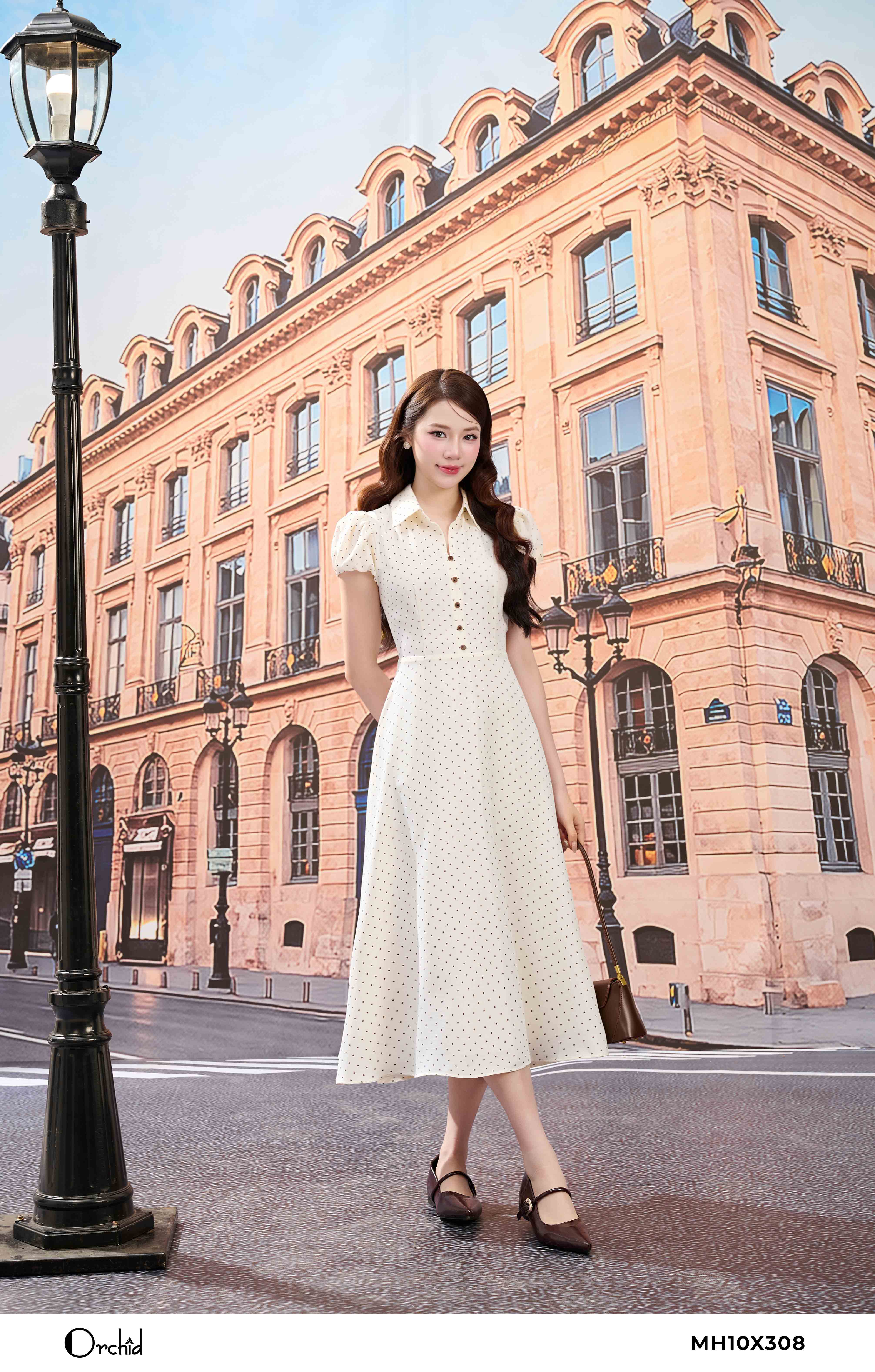 MH10X308 - Đầm đũi vân chéo chấm bi