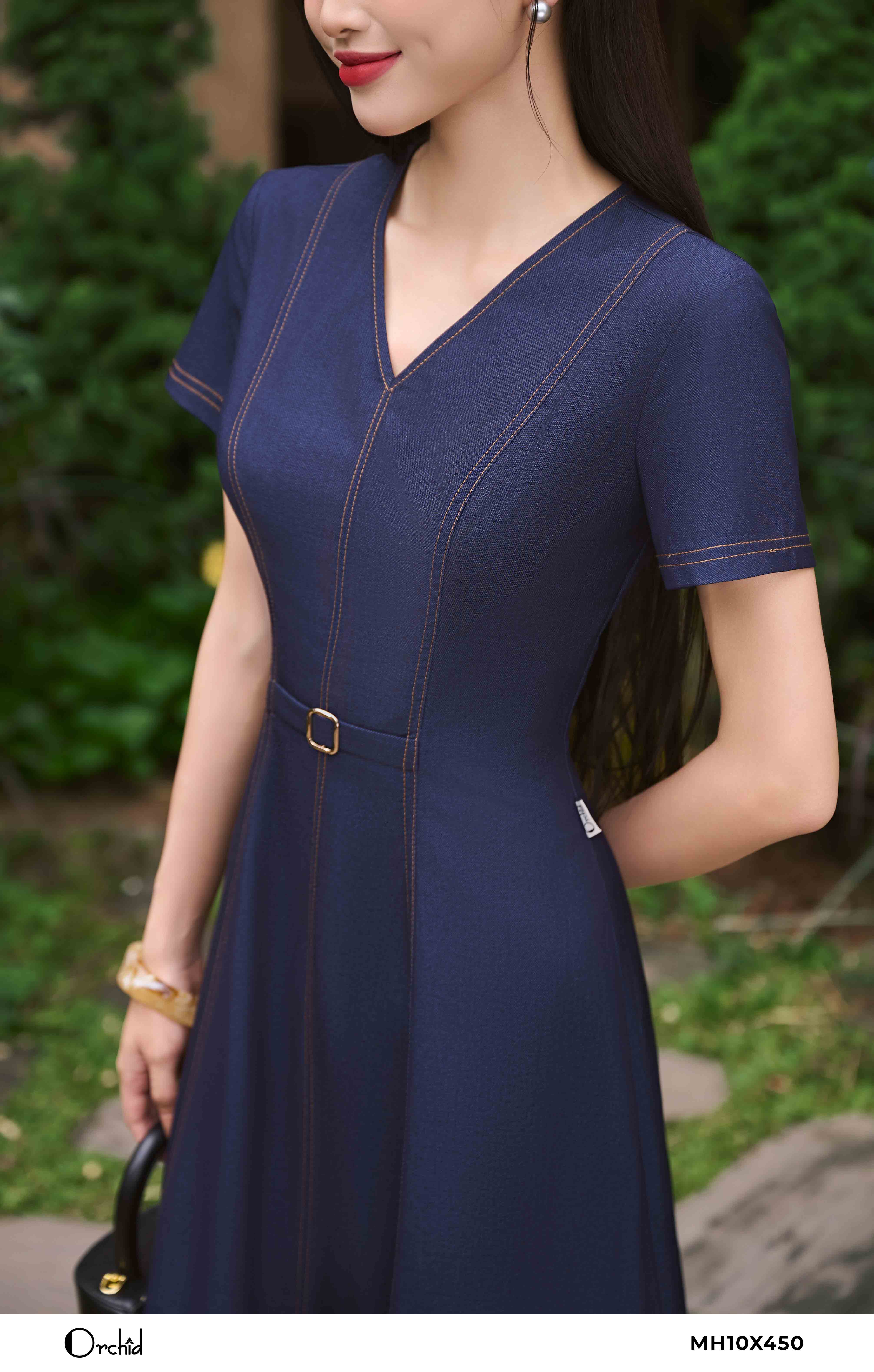 MH10X450 - Đầm denim vân ánh kim