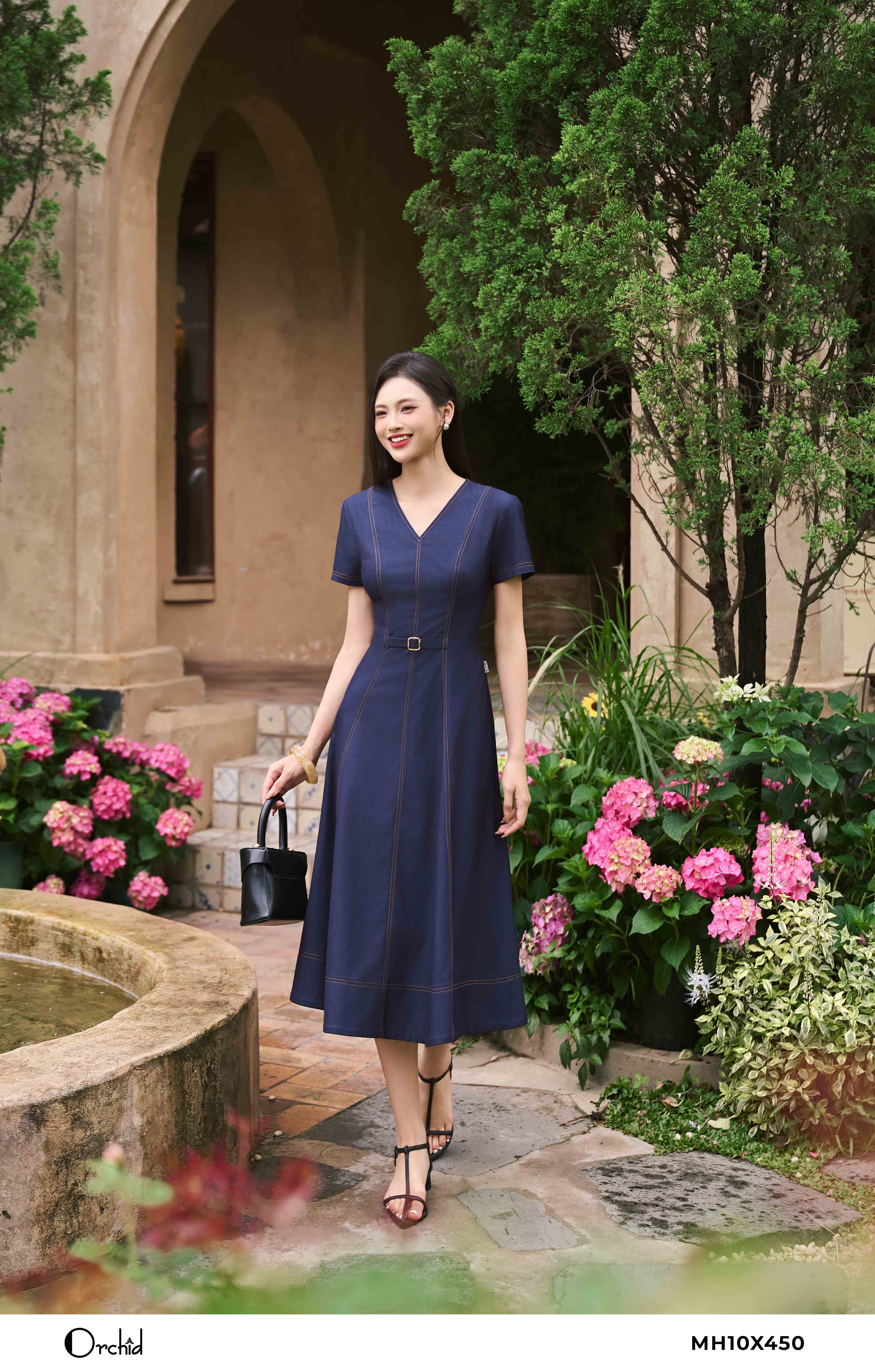 MH10X450 - Đầm denim vân ánh kim
