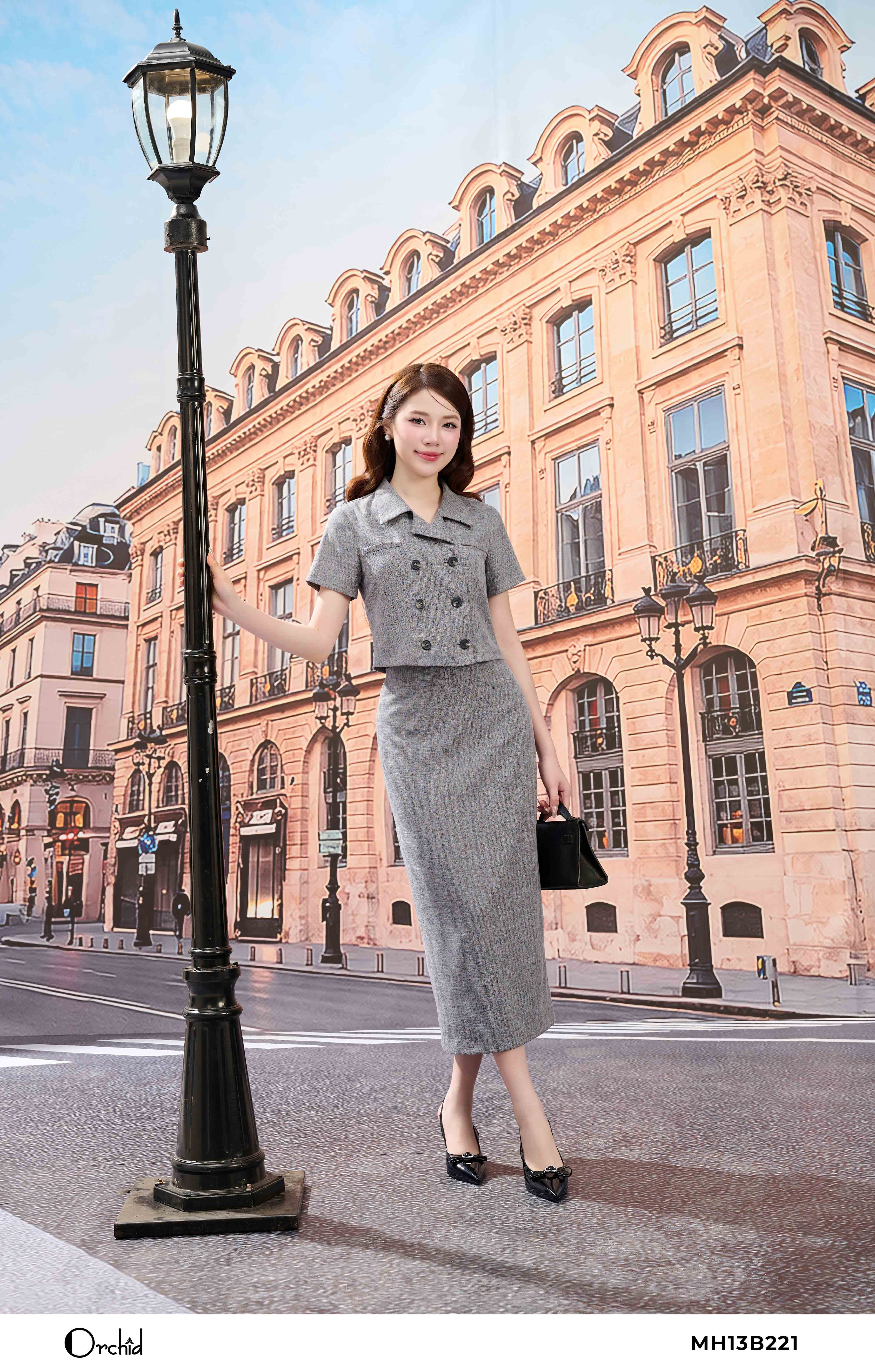 MH13B221 - Bộ twill silk slub vân kẻ