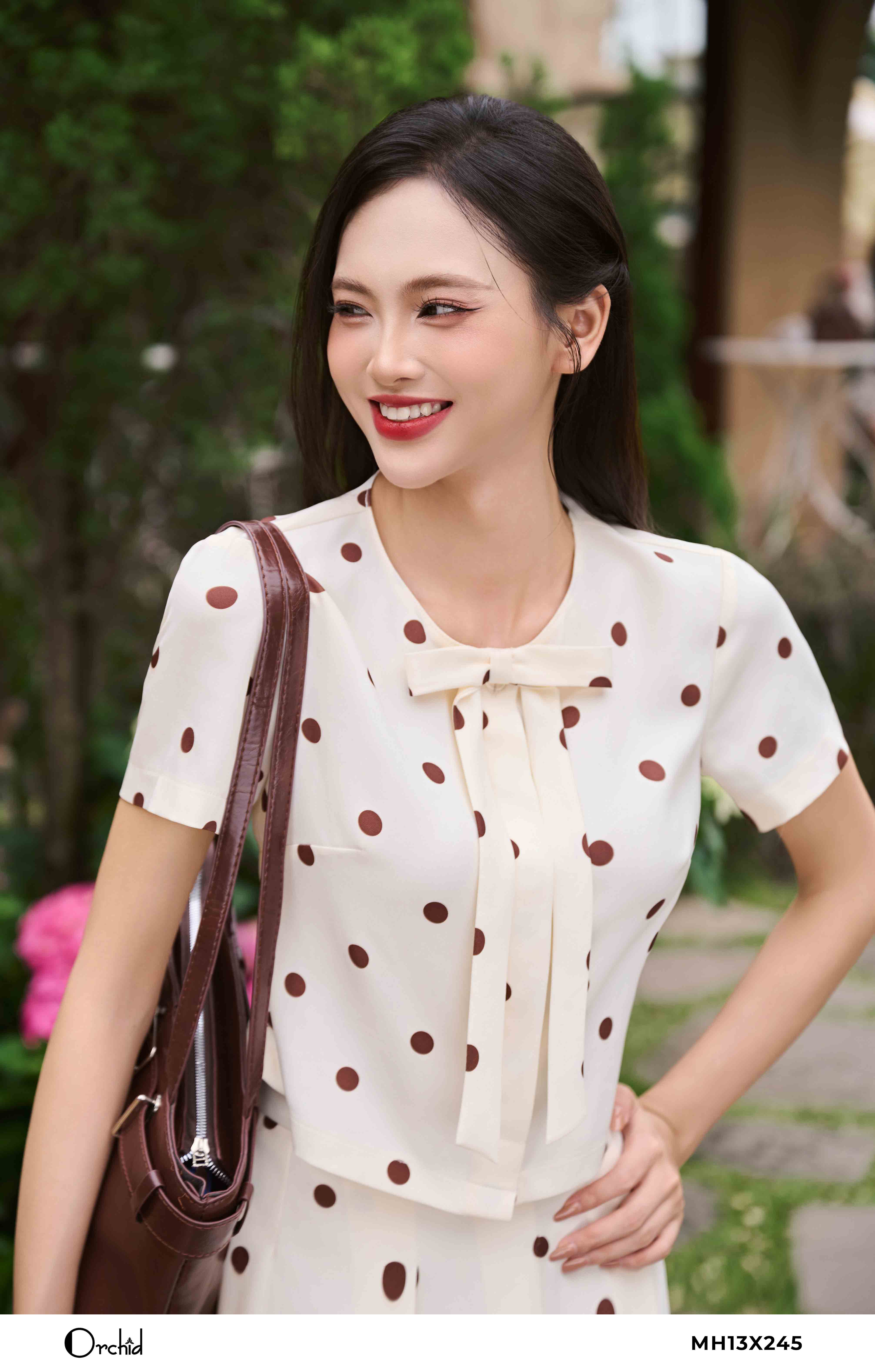 MH13X245 - Bộ twill silk chấm bi nâu