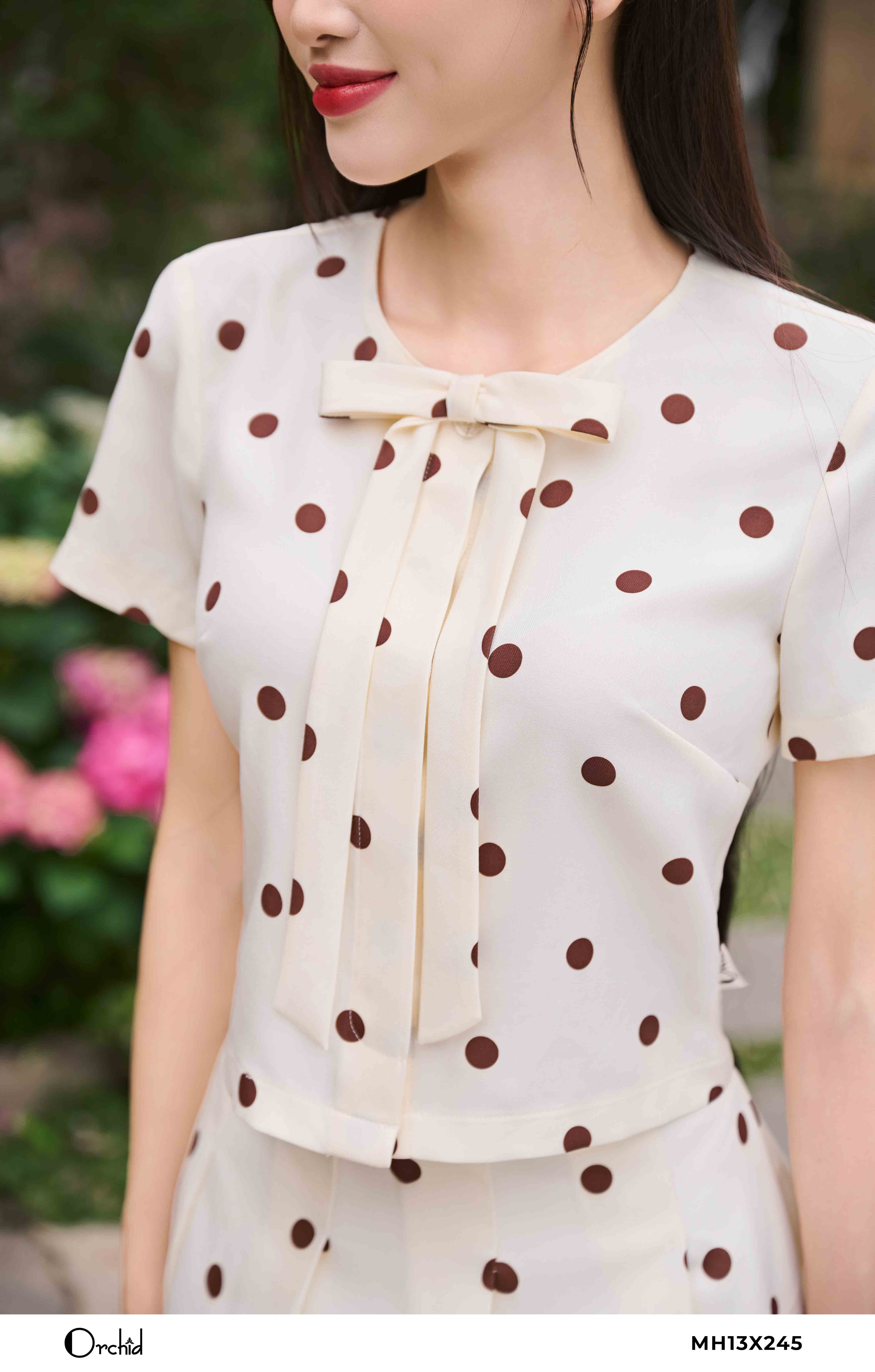 MH13X245 - Bộ twill silk chấm bi nâu