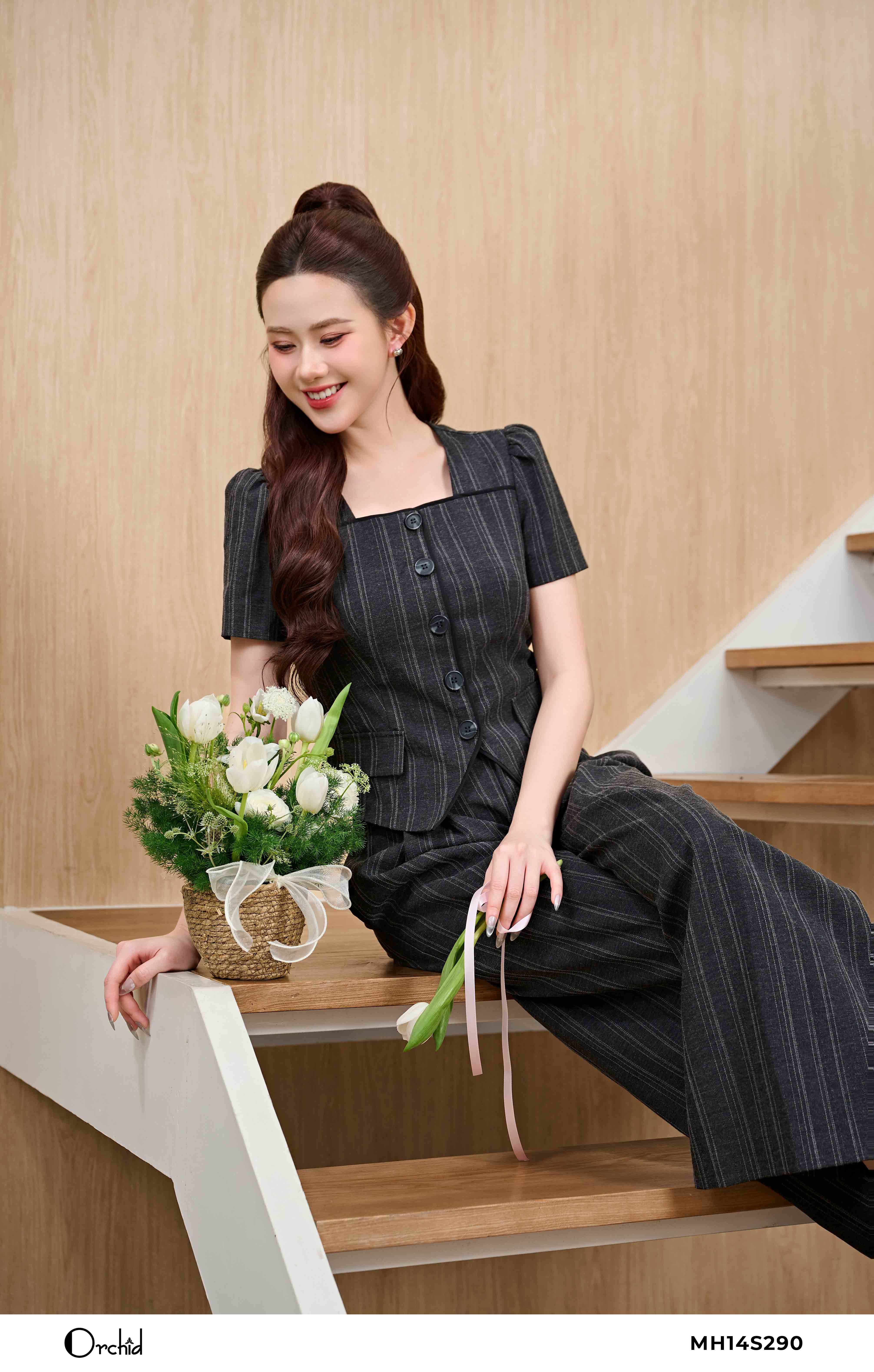 MH14S290 - Bộ twill silk kẻ sọc