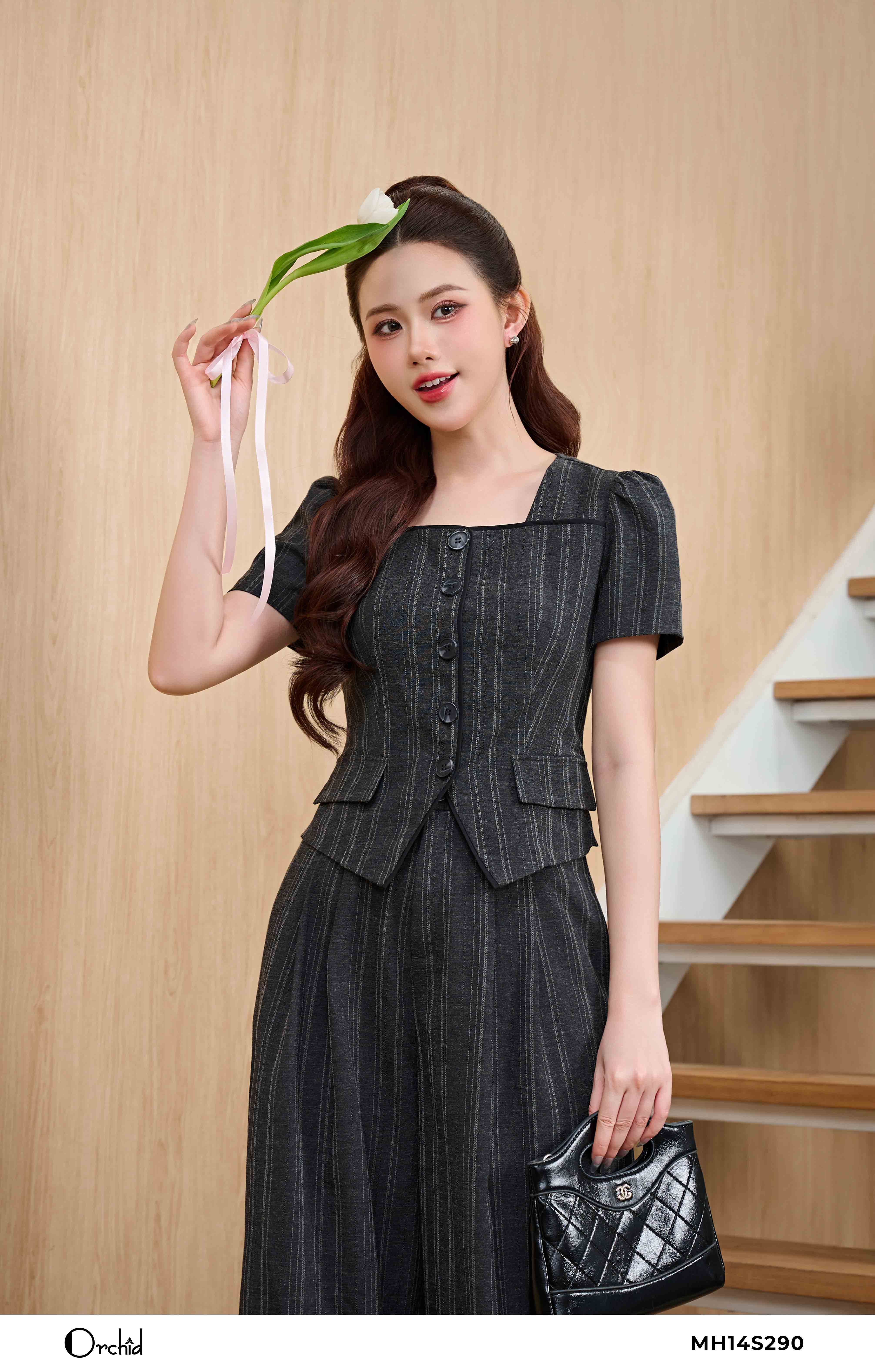 MH14S290 - Bộ twill silk kẻ sọc