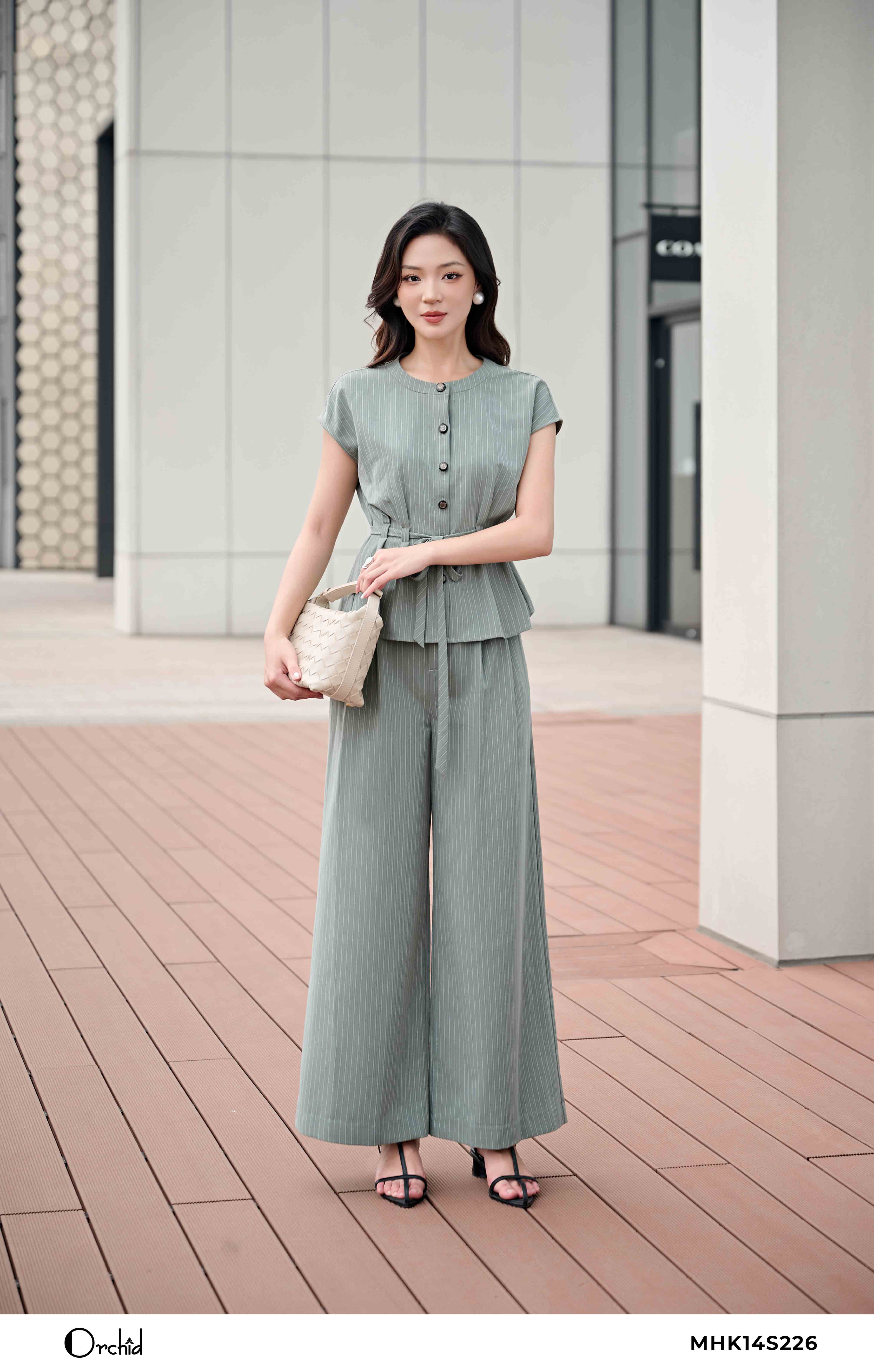 MHK14S226 - Bộ twill silk kẻ sọc
