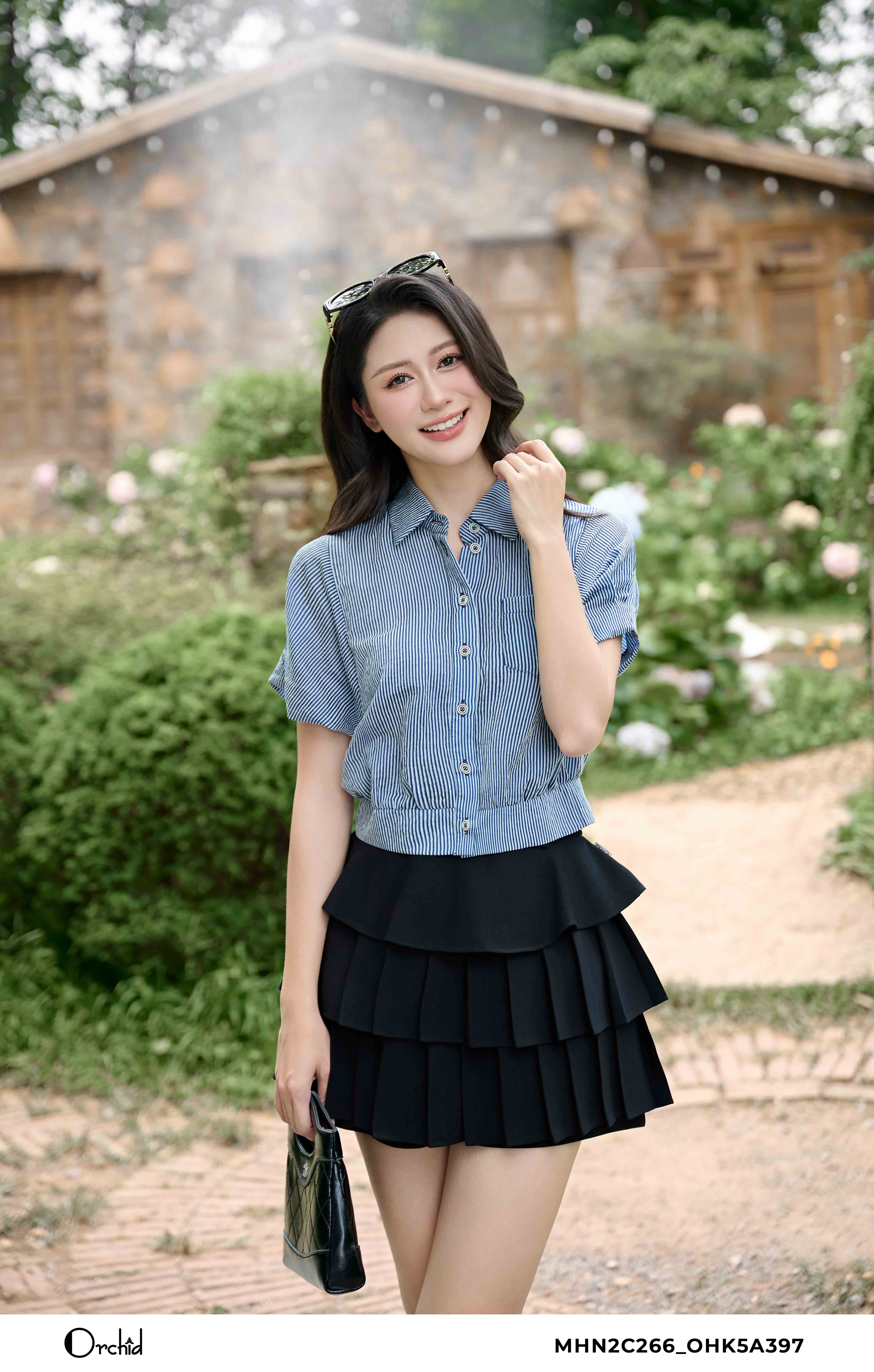 MHN2C266 - Áo tơ kẻ sọc