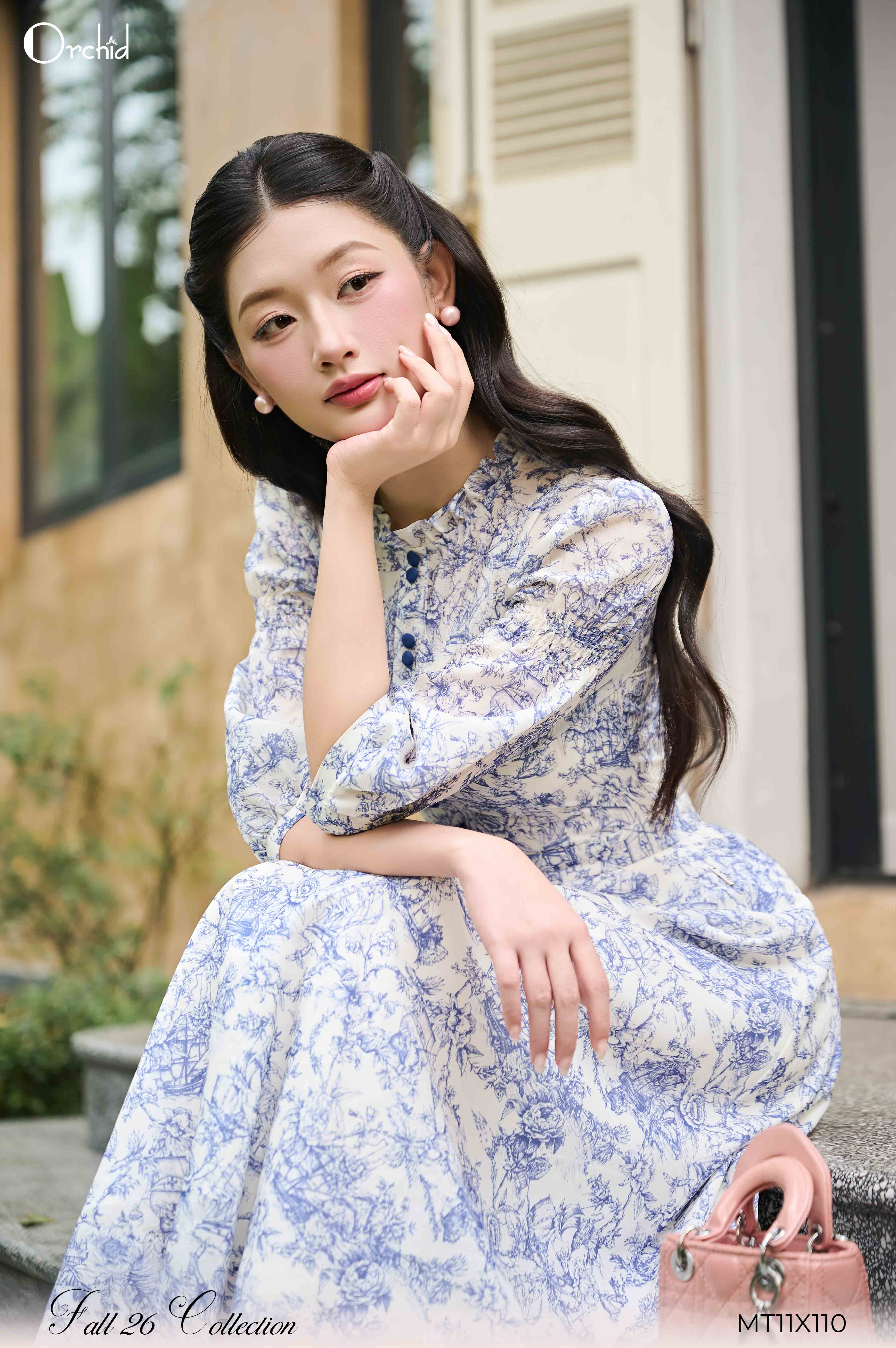 MT11X110 - Đầm đũi hoa xanh