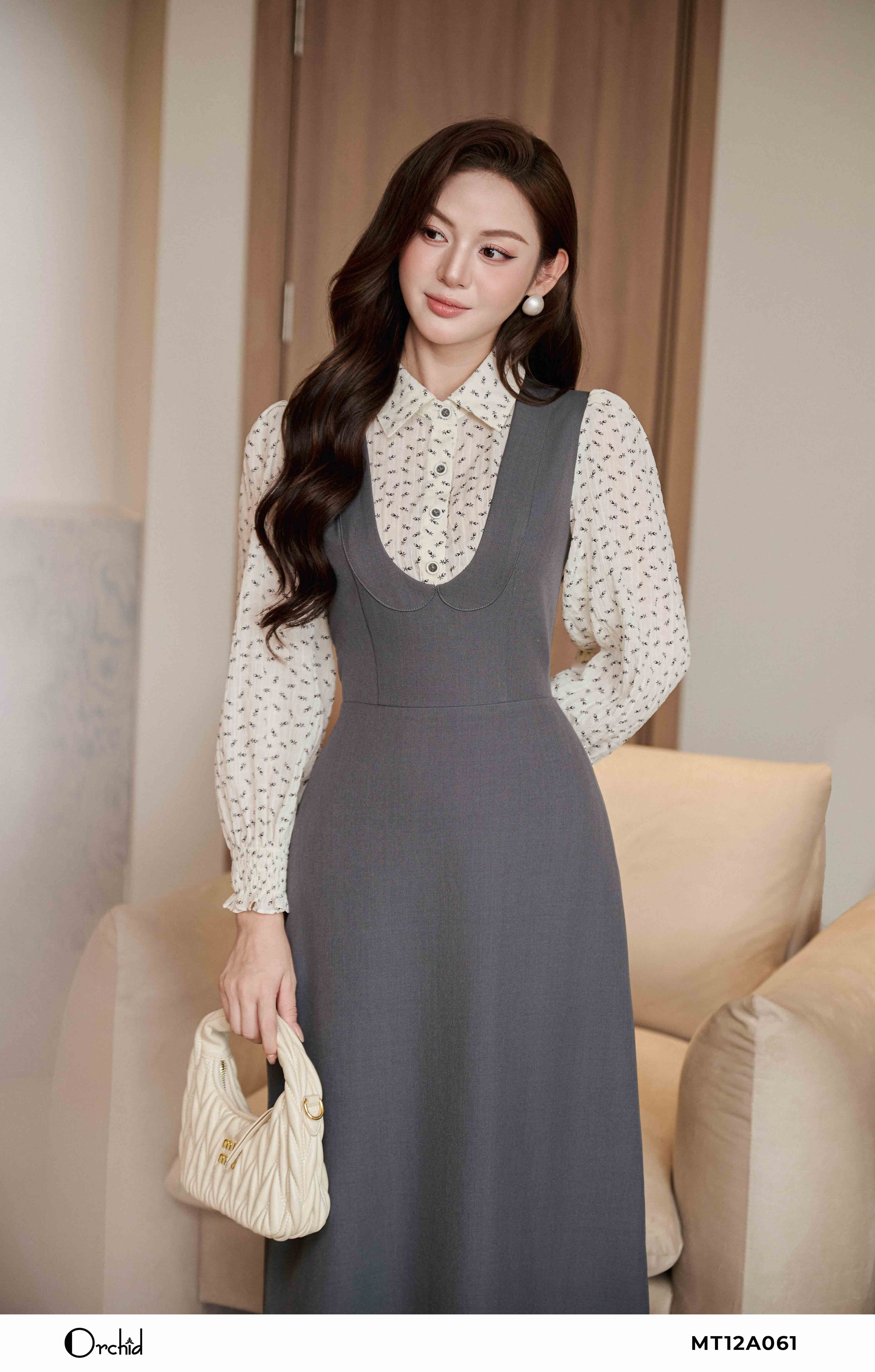 MT12A061 - Đầm chéo phối tơ hoa nhí