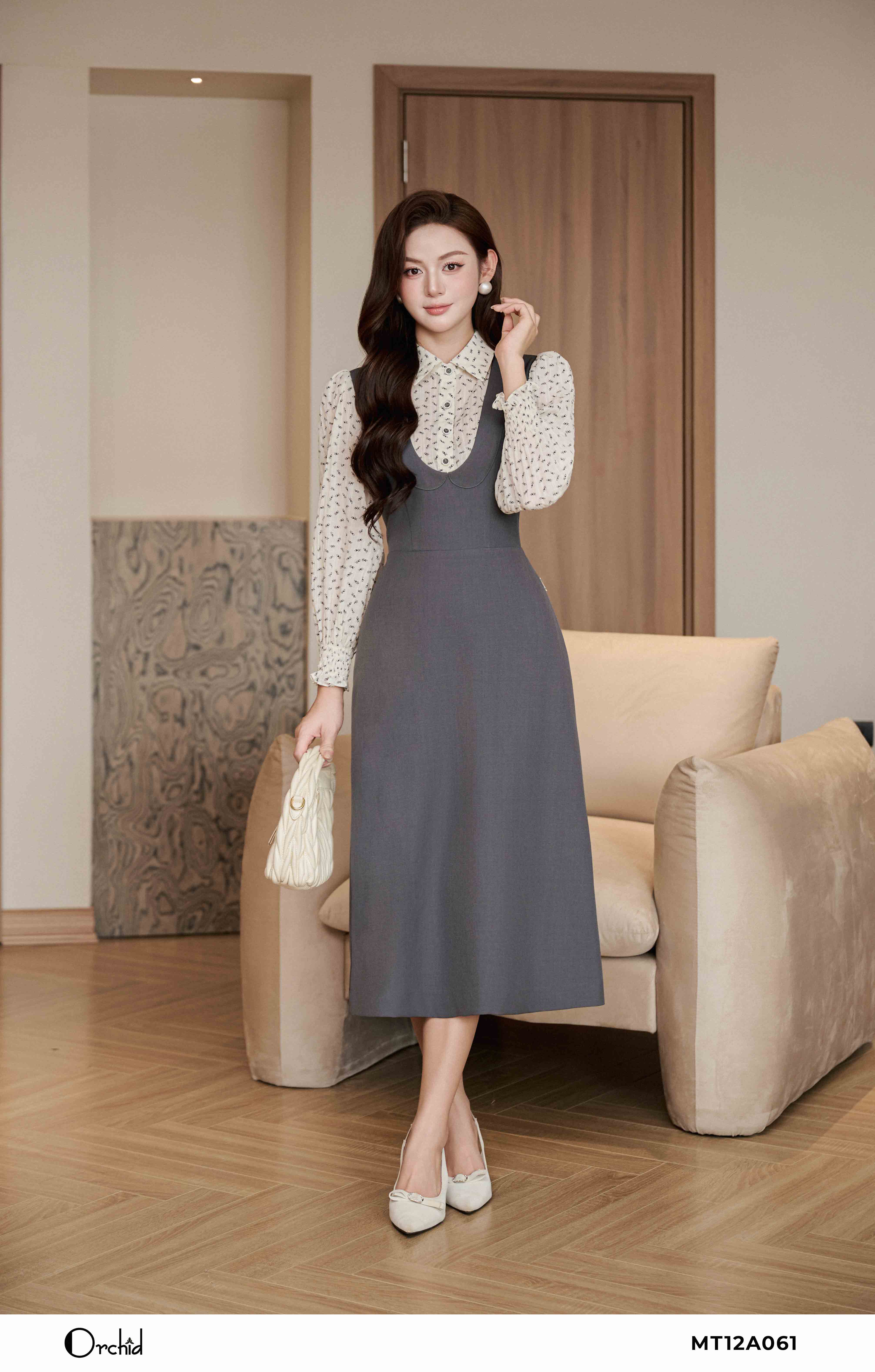 MT12A061 - Đầm chéo phối tơ hoa nhí