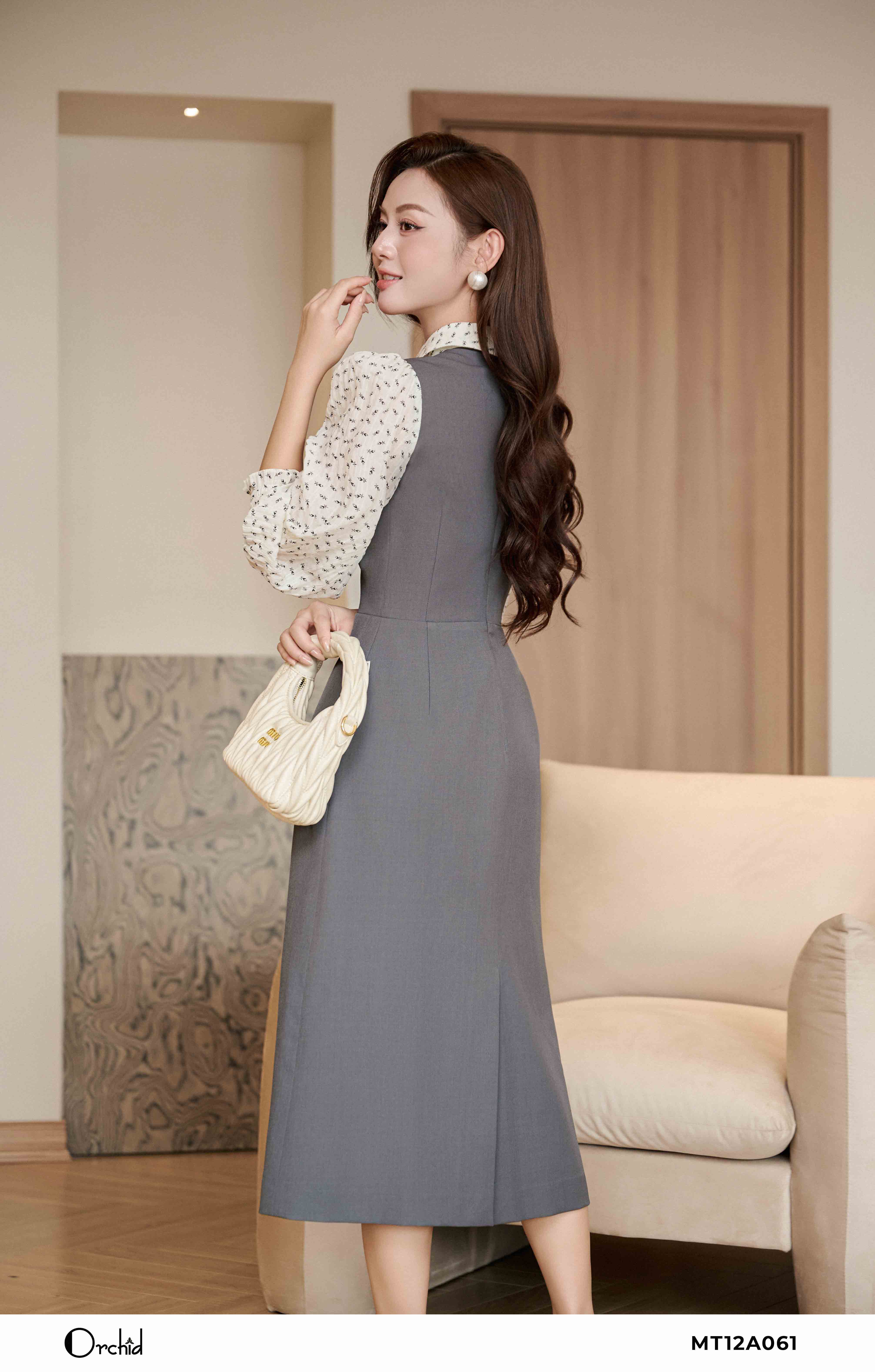 MT12A061 - Đầm chéo phối tơ hoa nhí