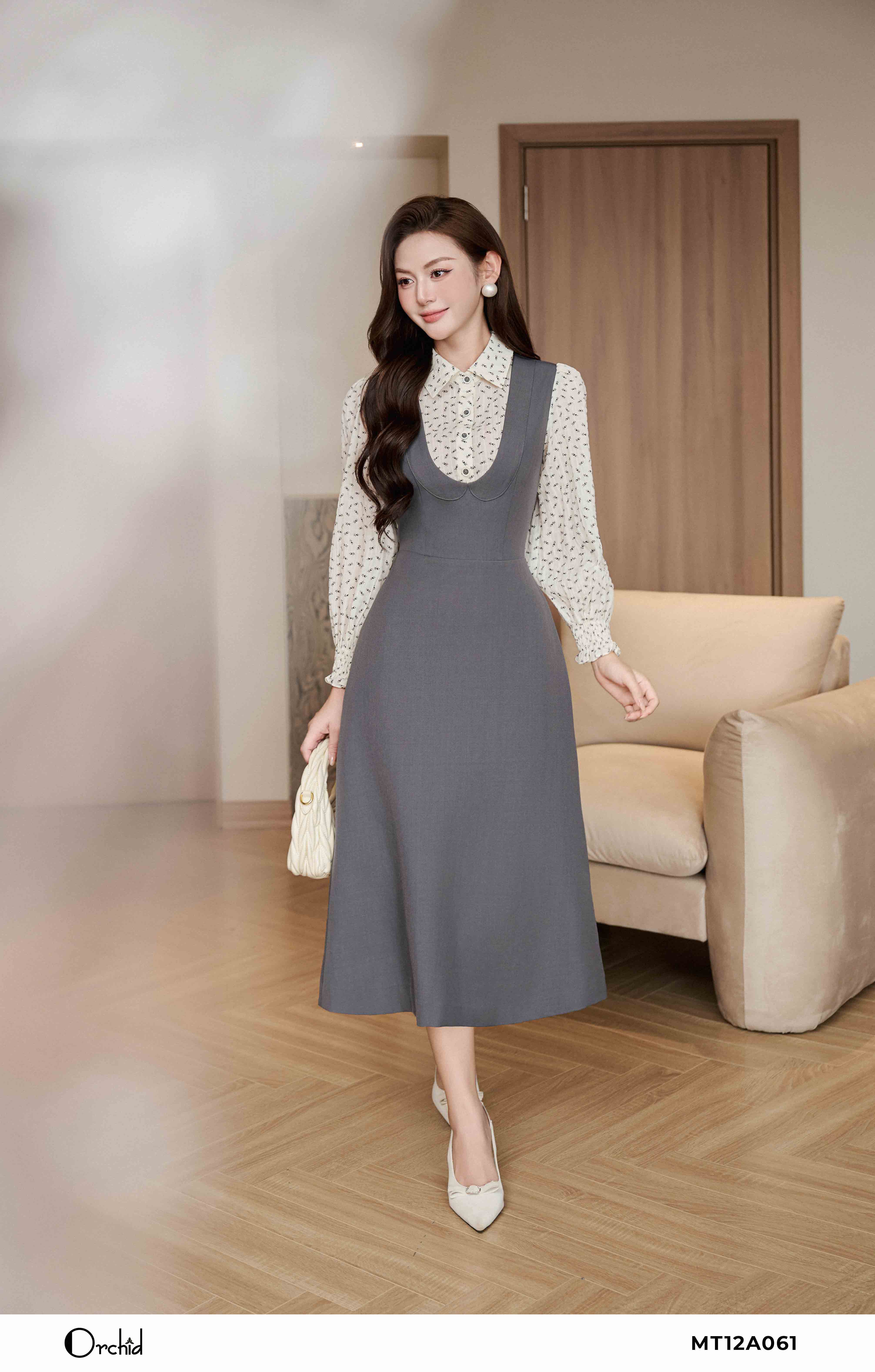 MT12A061 - Đầm chéo phối tơ hoa nhí