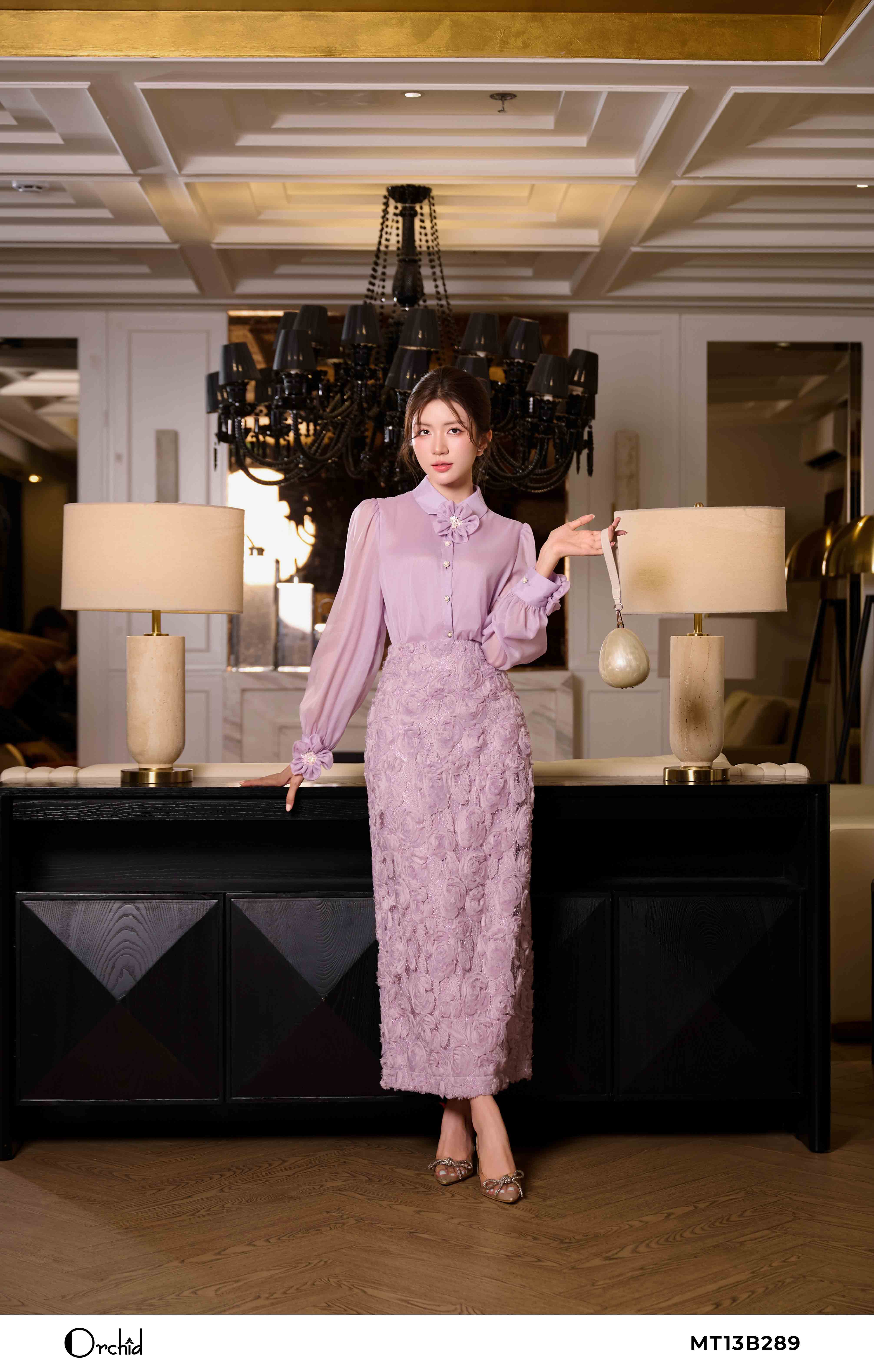 MT13B289 - Bộ tơ phối ren thêu hoa 3D nổi