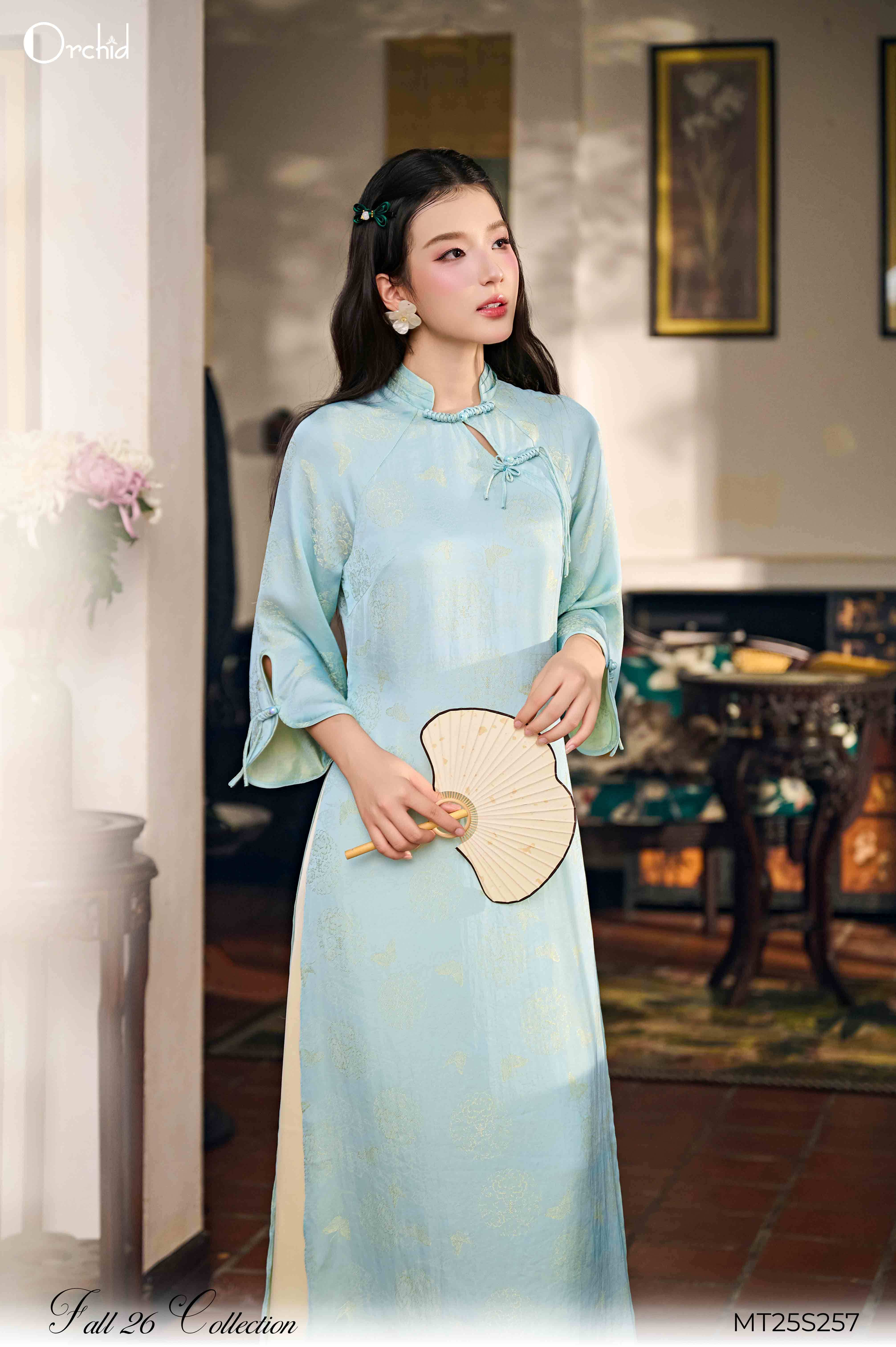 MT25S257 - Bộ áo dài lụa gấm dệt vân họa tiết