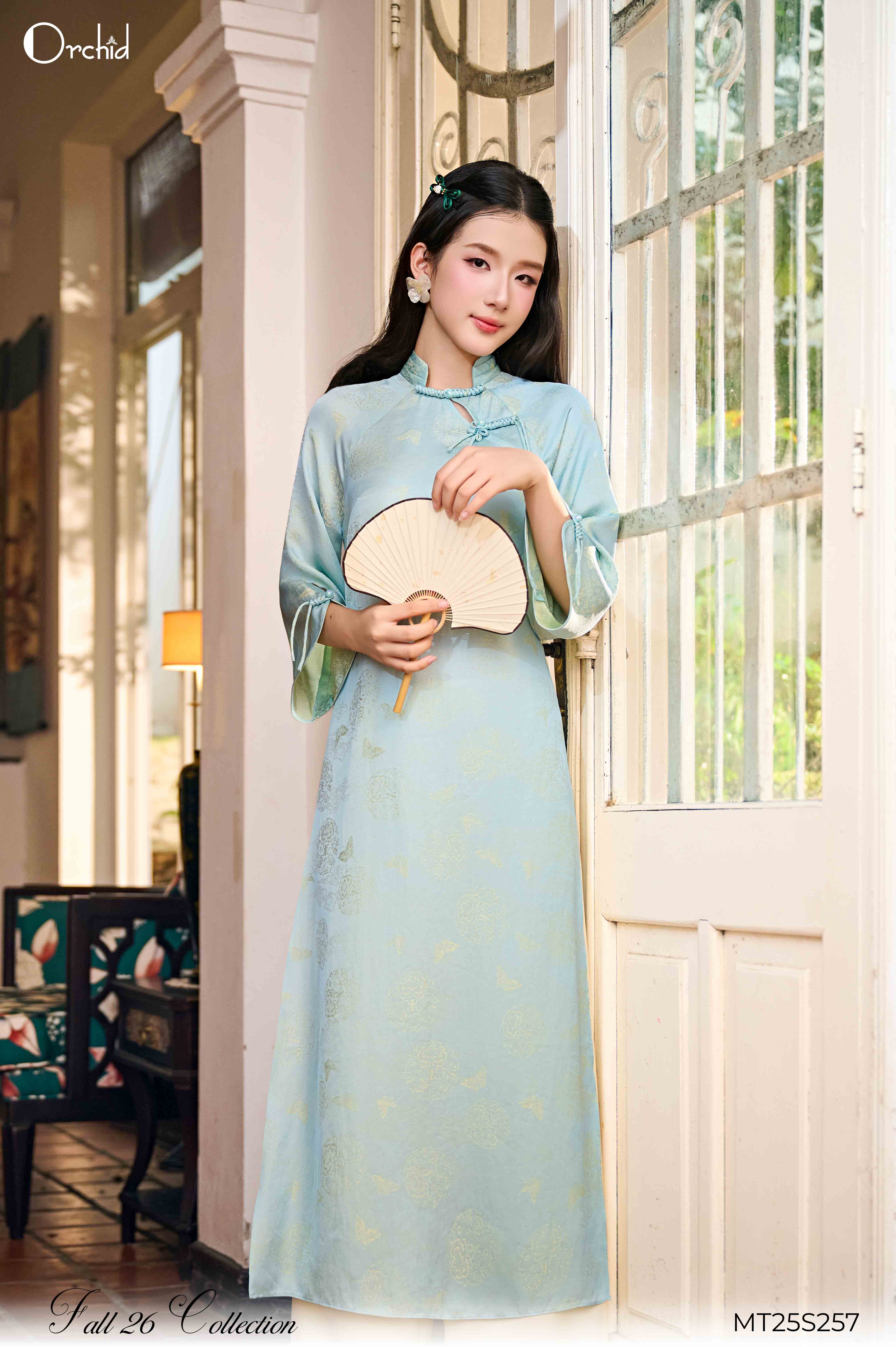 MT25S257 - Bộ áo dài lụa gấm dệt vân họa tiết