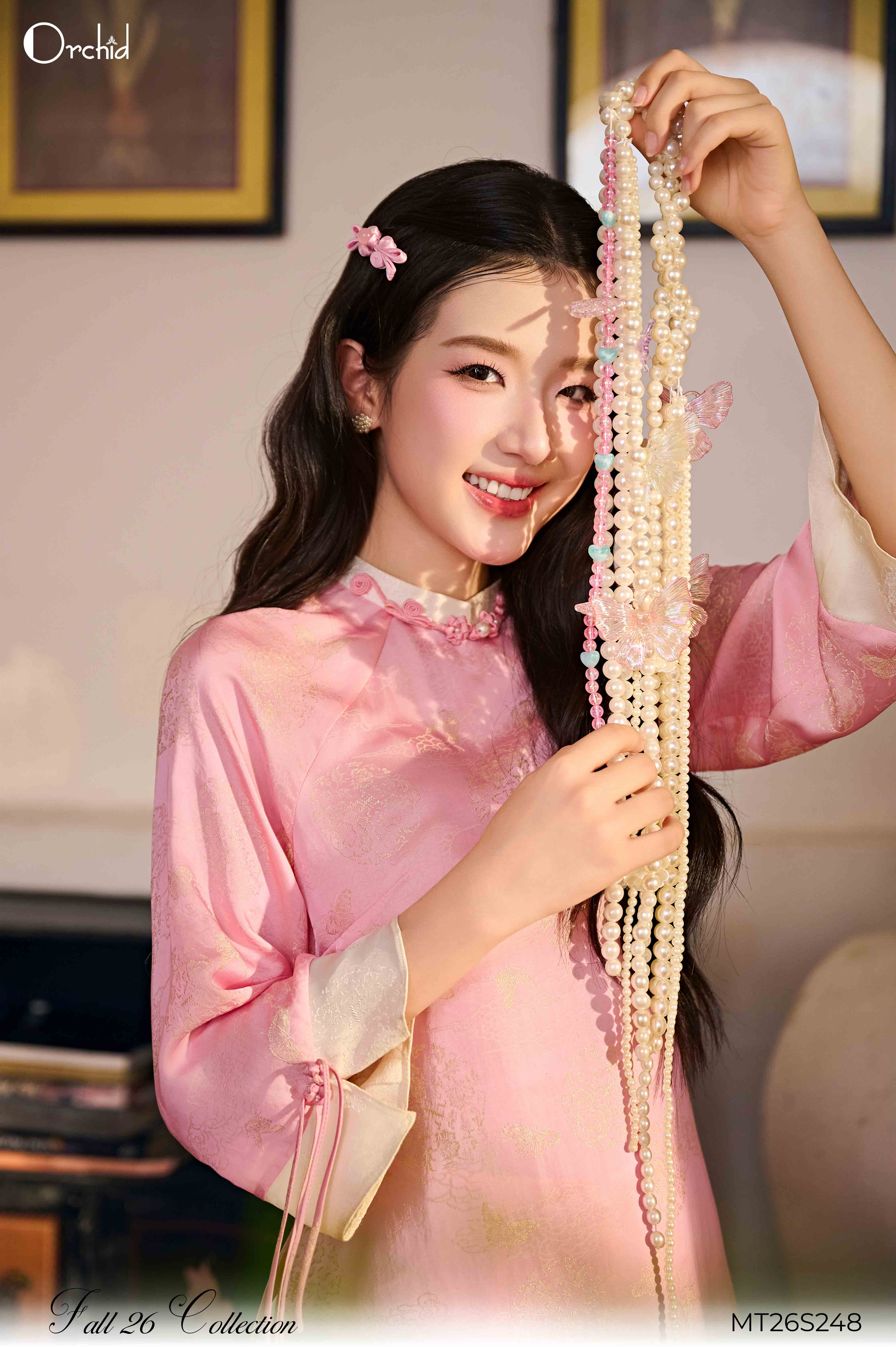 MT26S248 - Bộ áo dài lụa gấm dệt họa tiết