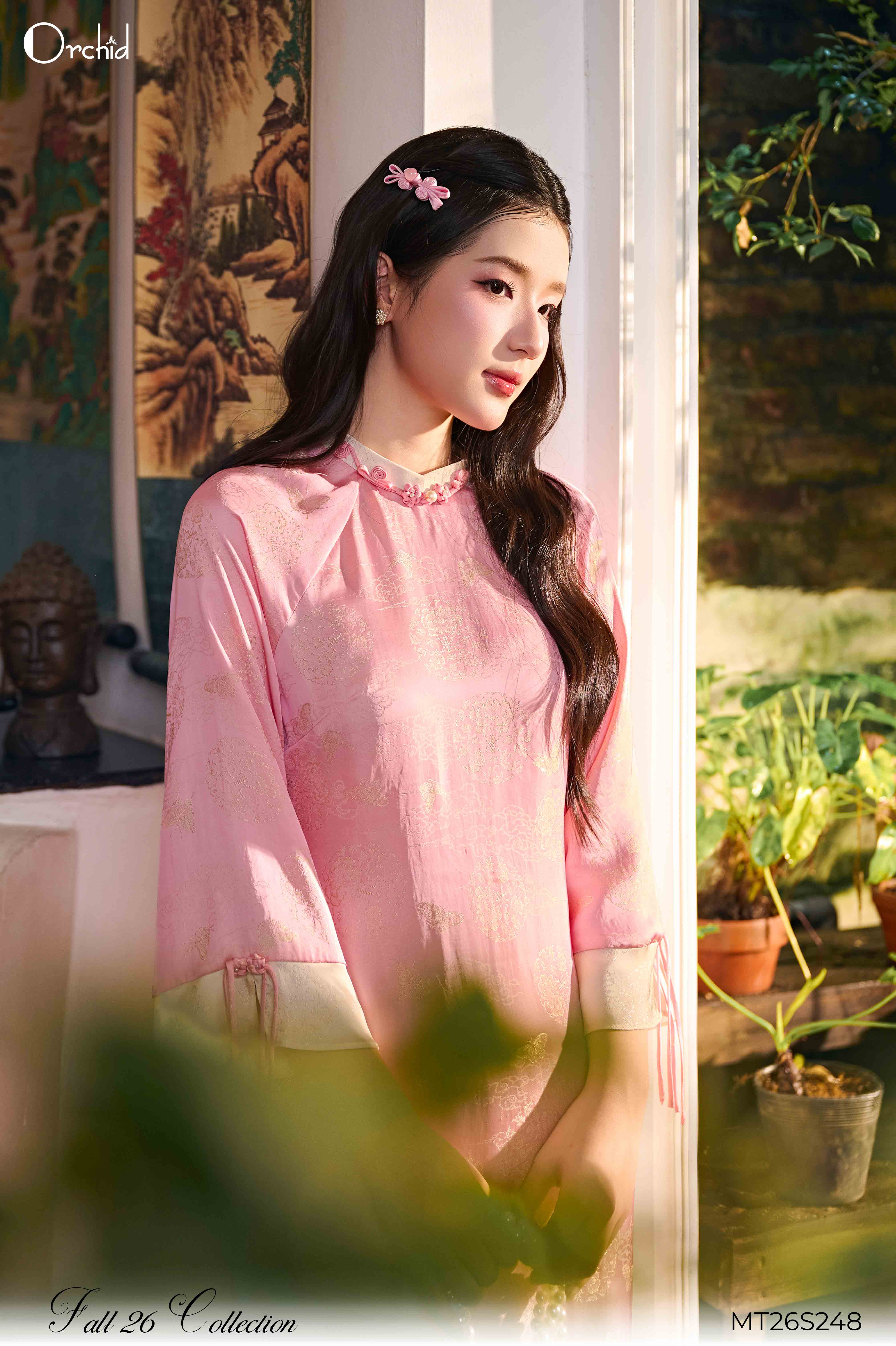 MT26S248 - Bộ áo dài lụa gấm dệt họa tiết