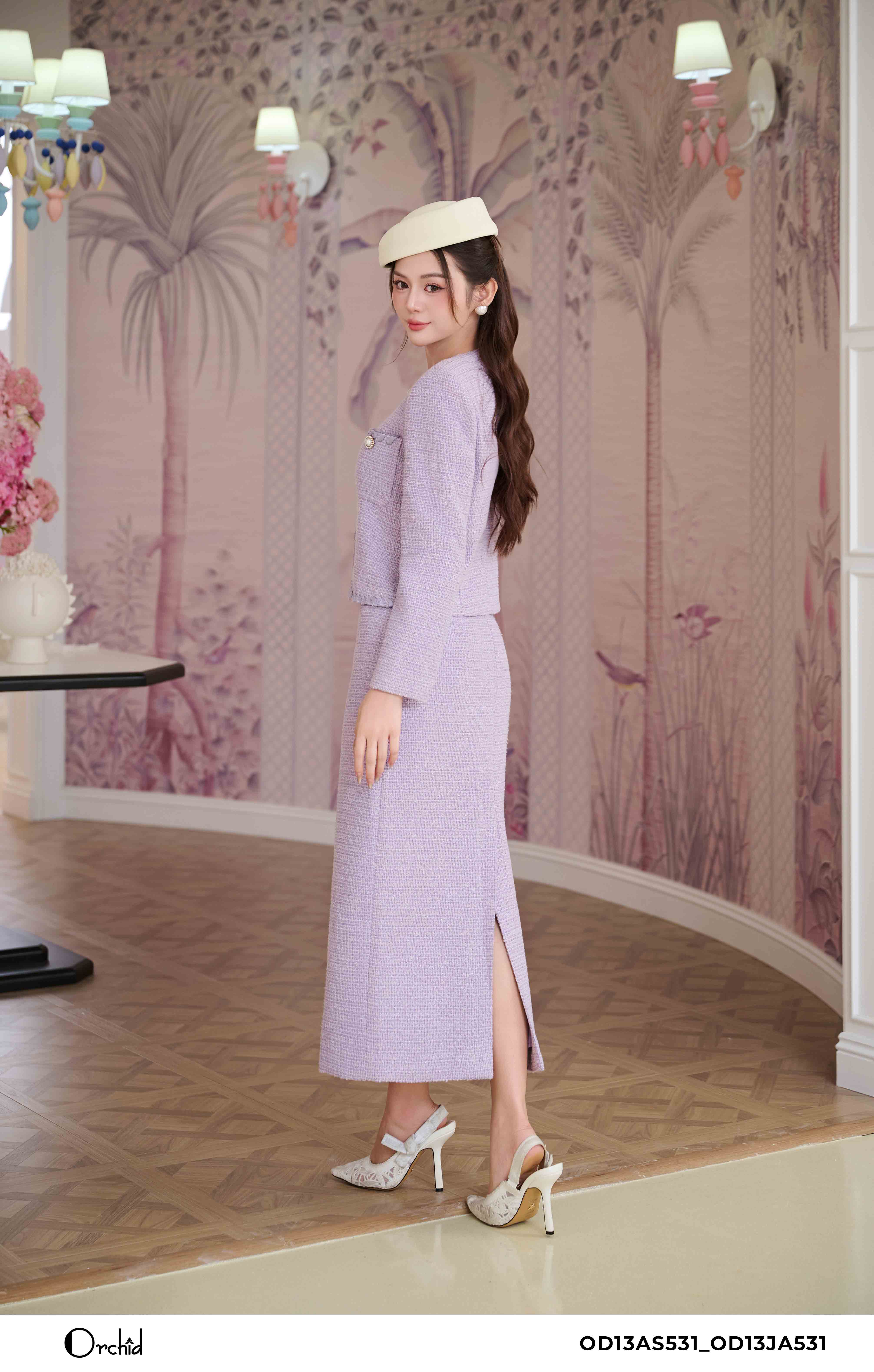 OD13AS531 - Bộ dạ tweed kẻ kim tuyến