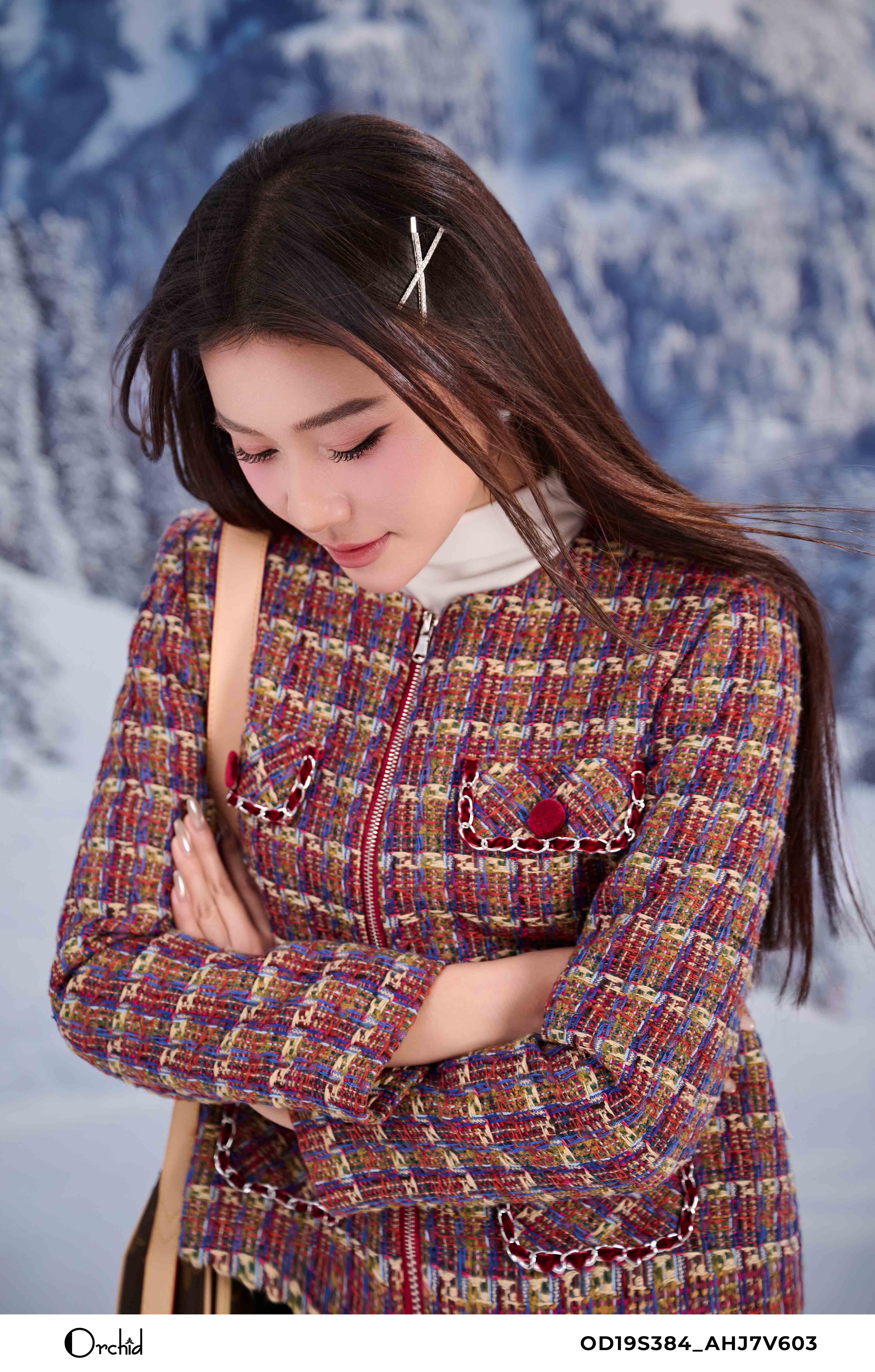 OD19S384 - Áo khoác dạ tweed kẻ