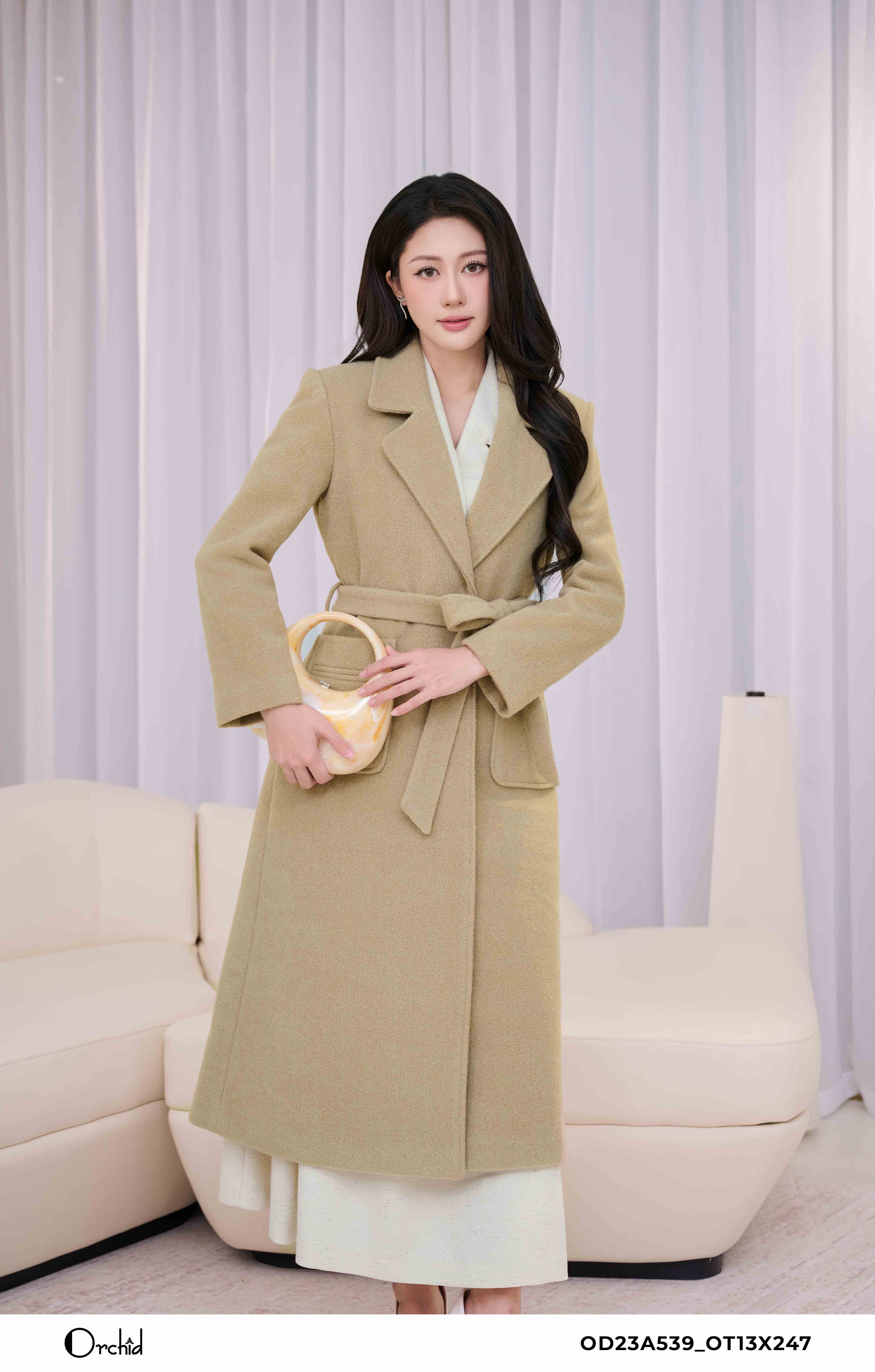 OD23A539 - Áo măng tô dạ len lông cừu