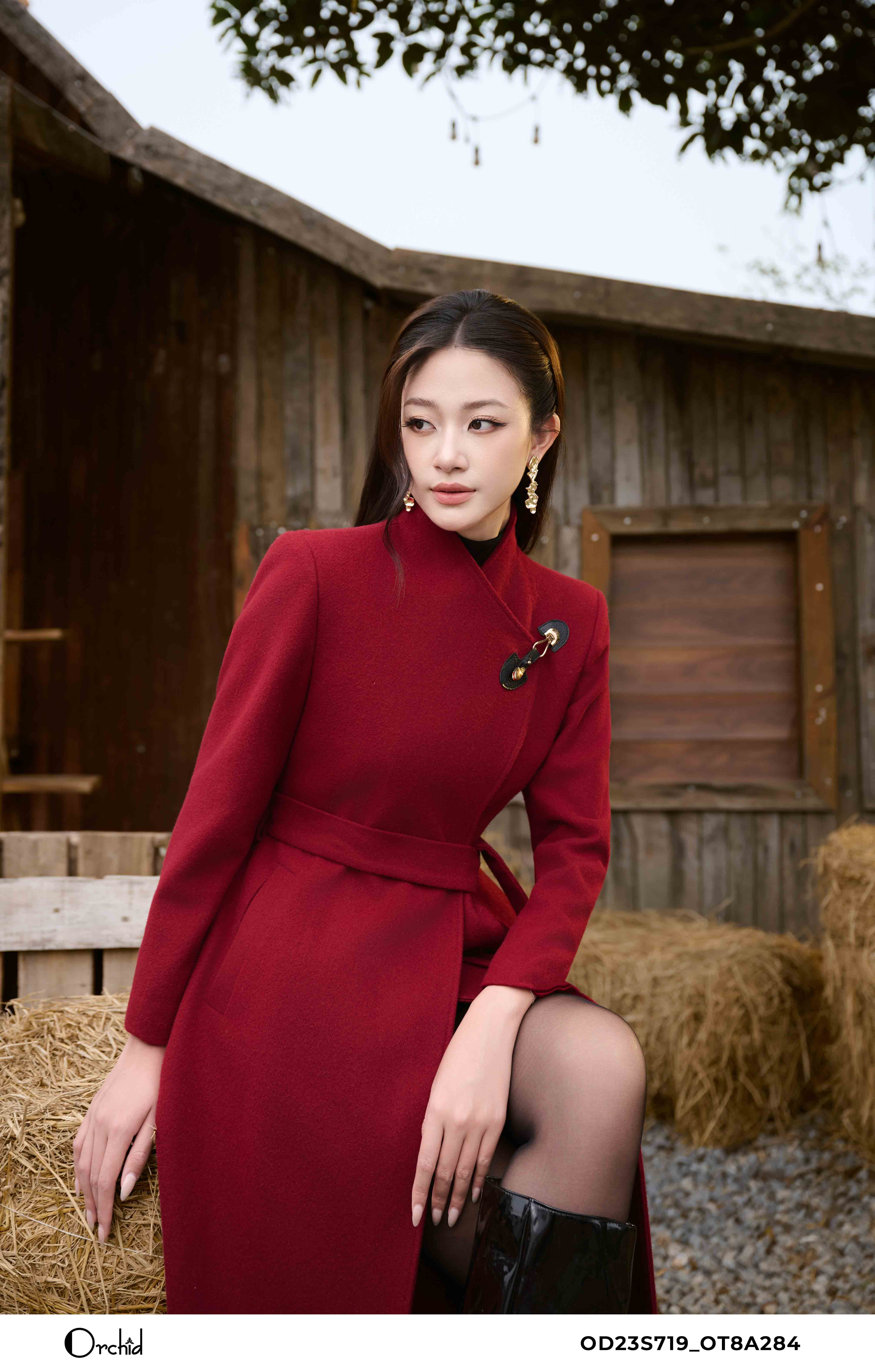 OD23S719 - Áo măng tô dạ chéo