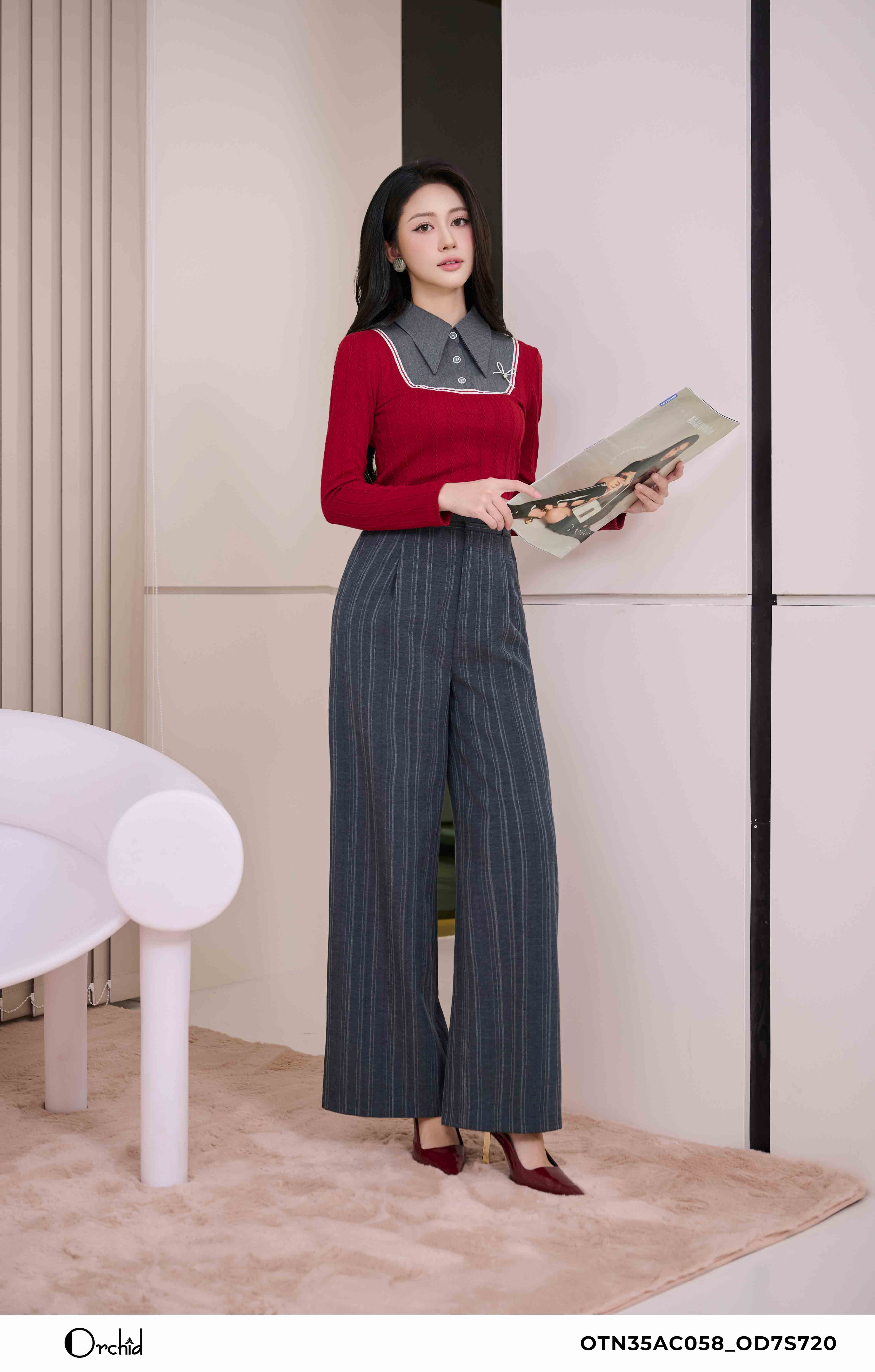 OD7S720 - Quần twill silk kẻ