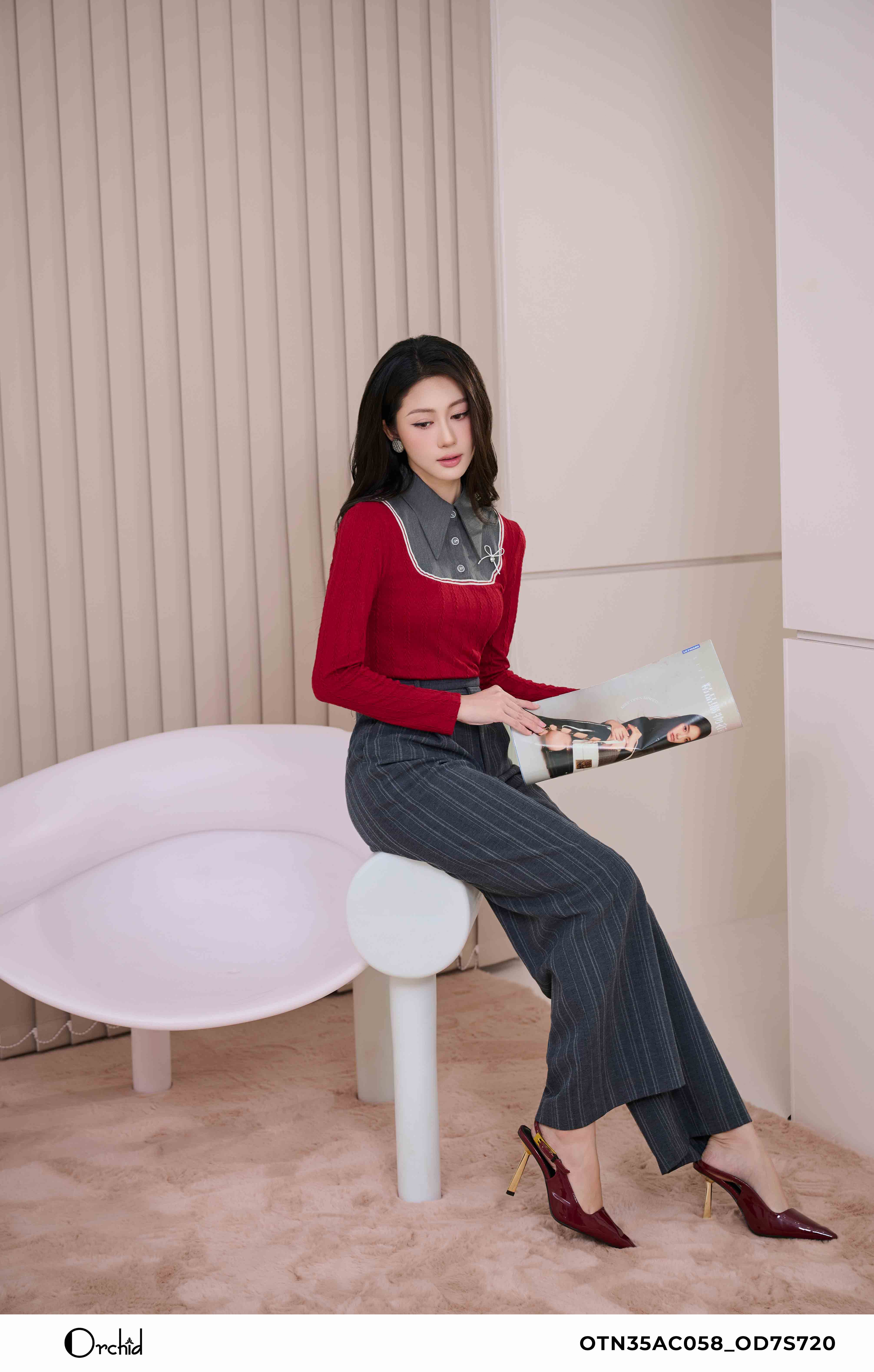 OD7S720 - Quần twill silk kẻ
