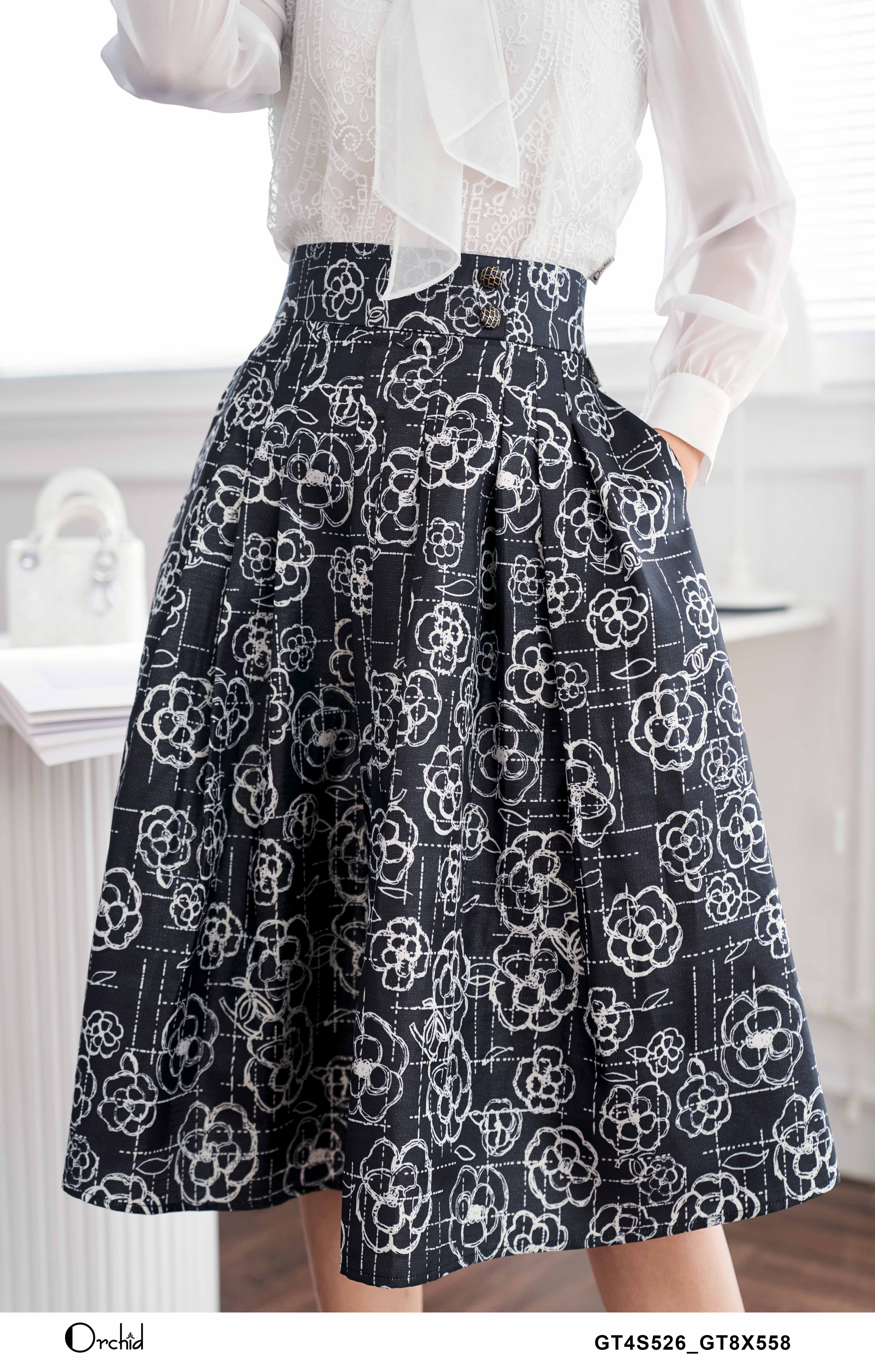 Chân váy hoa nhí vintage, váy hoa nhí dáng dài đen trắng vải voan 2 lớp  siêu xinh - Mia Shore - Tìm Voucher