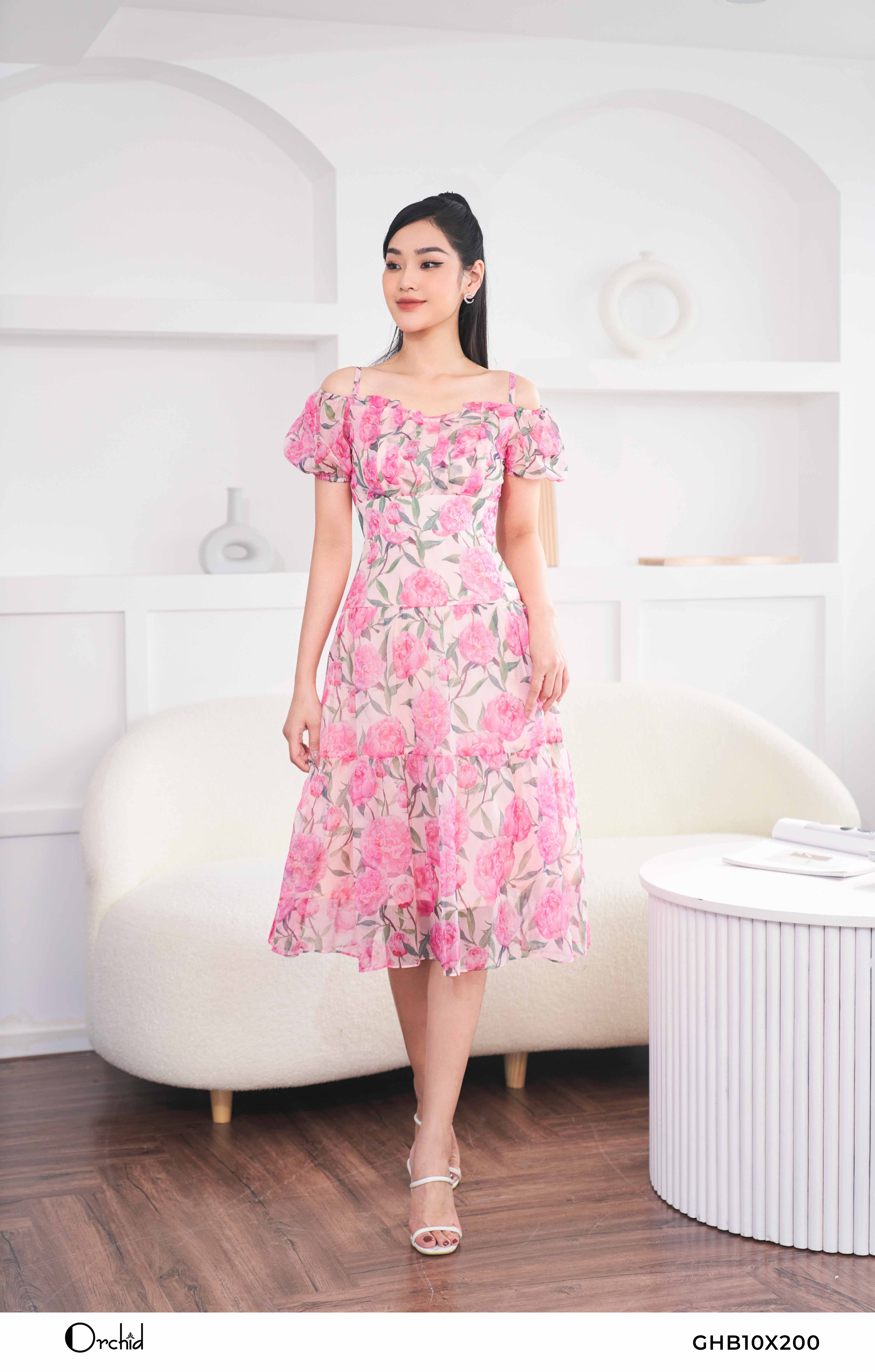 Set Công Sở, Áo Voan Hoa, Váy Lụa Cao Cấp D039 - Cam Fashion & Design