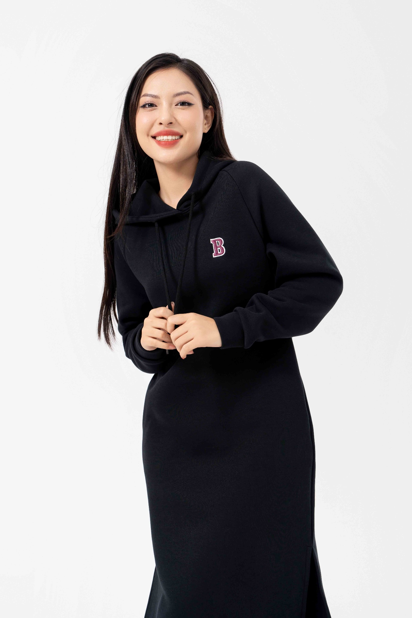 Váy Đầm Nữ Kiểu Hoodie Có Nón Dài Tay Chất Liệu Nỉ Len Tăm gân Dáng Suông  Phối Cổ V Cài Cúc, Đầm Nữ Thu Đông Mẫu mới cho nữ chất len