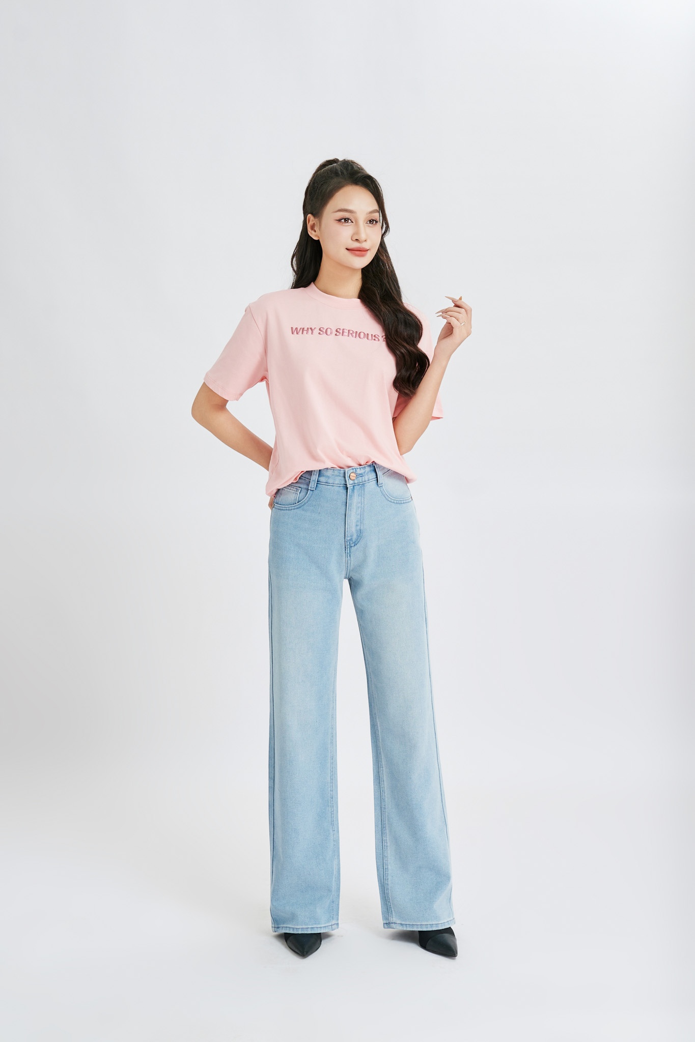 Quần Jeans nữ dáng suông 24V03, By and By