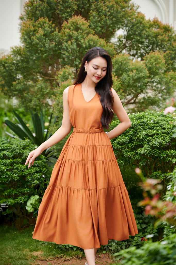 Đầm maxi nữ cổ V sát nách 24CH60, Blessing