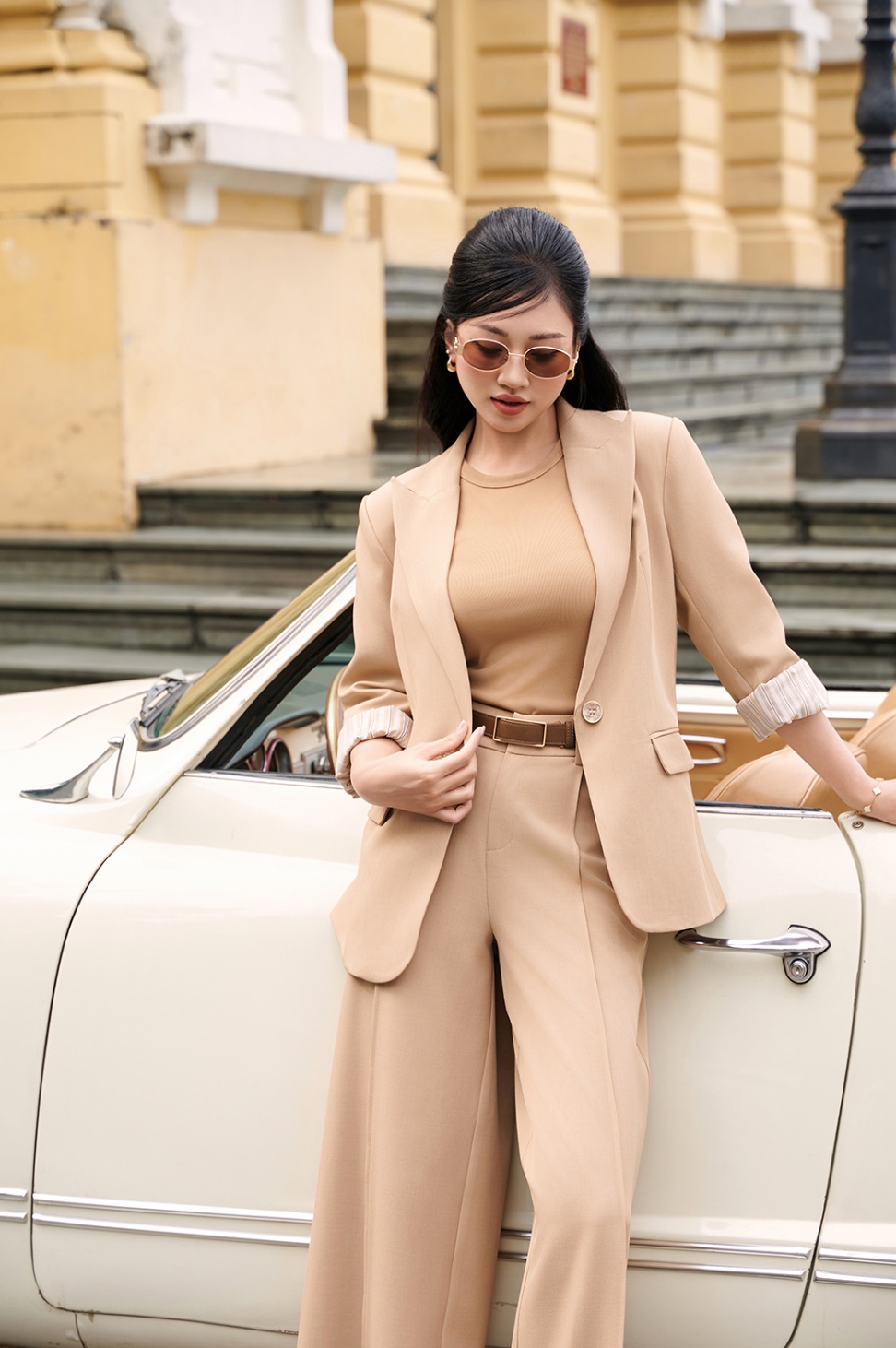 Áo Blazer nữ phối tay kẻ 24CH127, Blessing