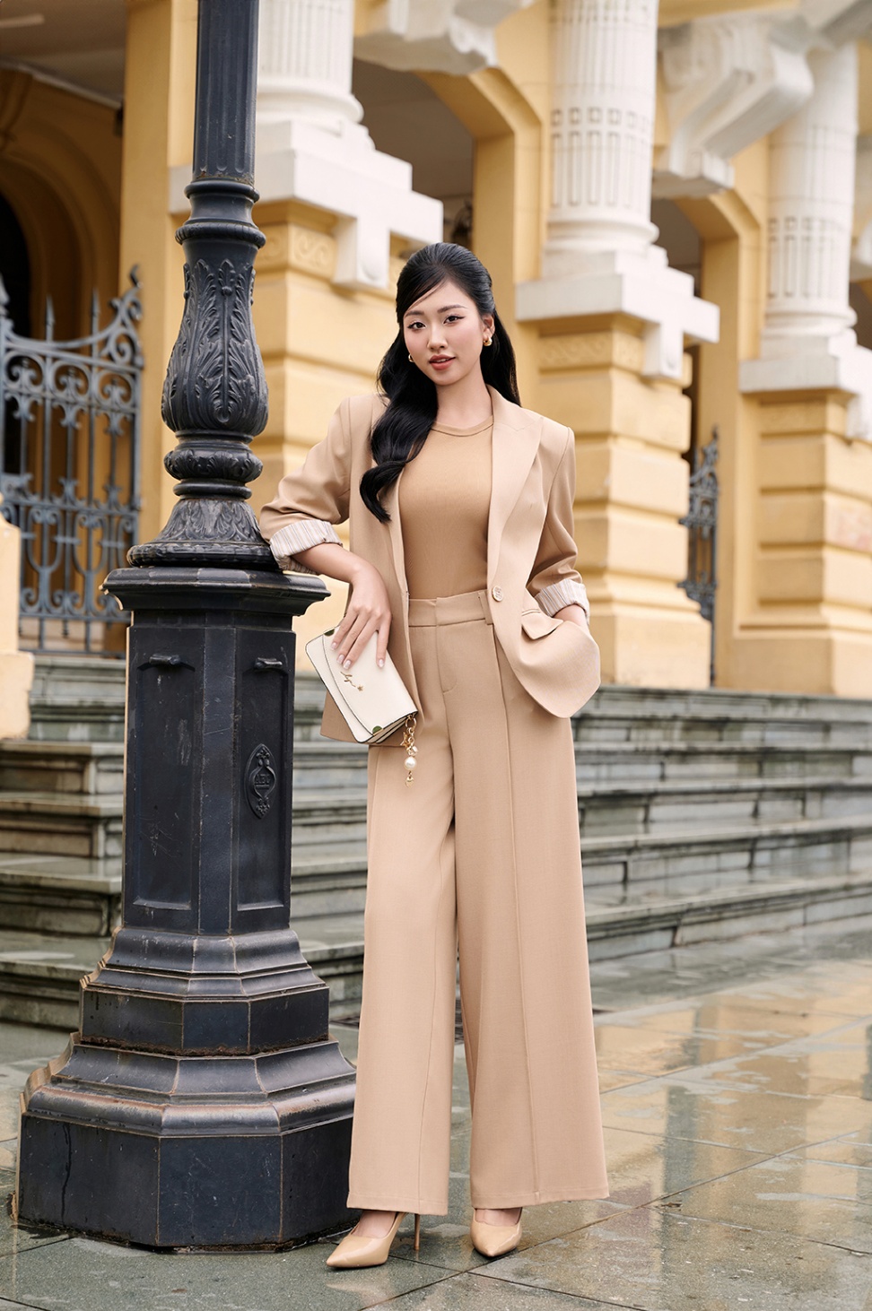 Áo Blazer nữ phối tay kẻ 24CH127, Blessing