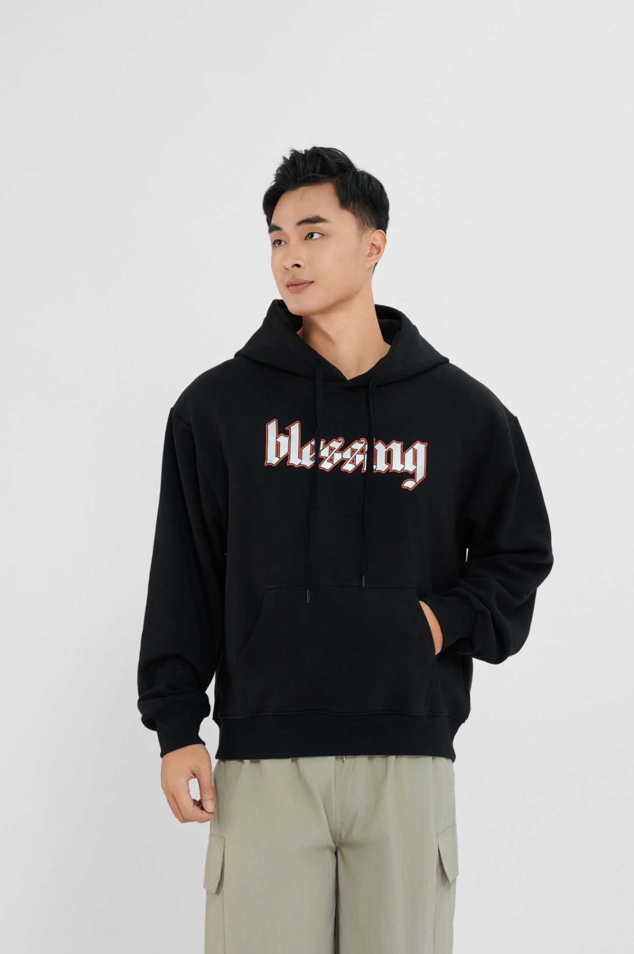 Áo nỉ nam hoodie in Blessing 24D-30, Blessing