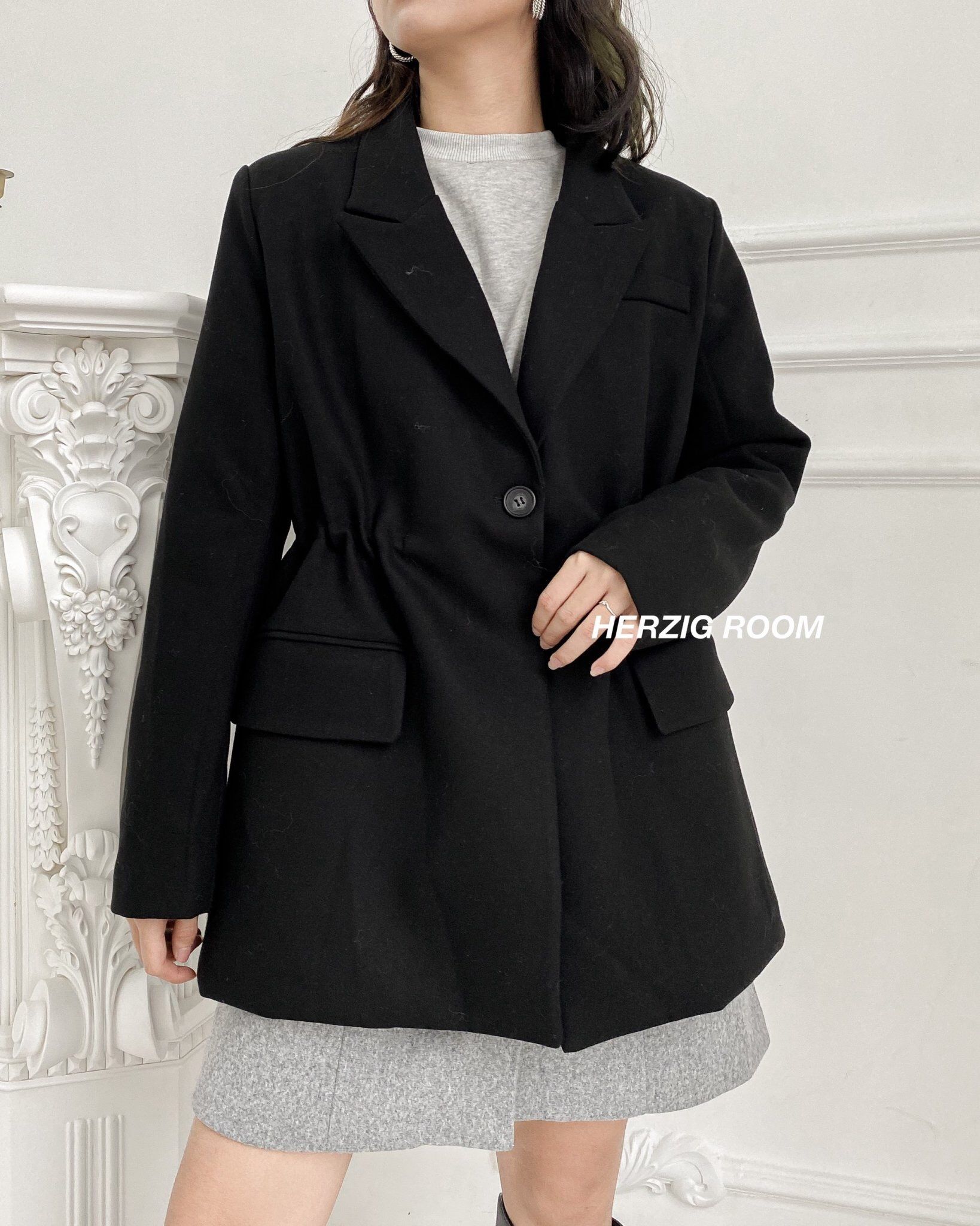 Áo khoác blazer cổ K rút nhúm 2 eo