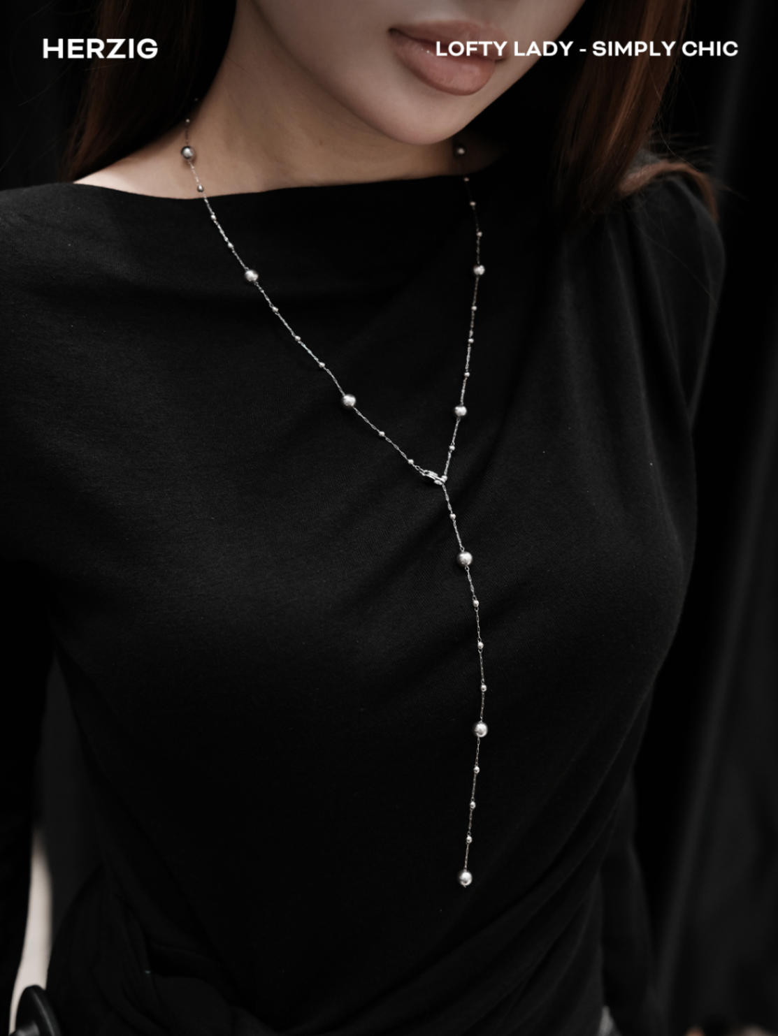 Vòng cổ bạc dài hạt bi to nhỏ đan xen