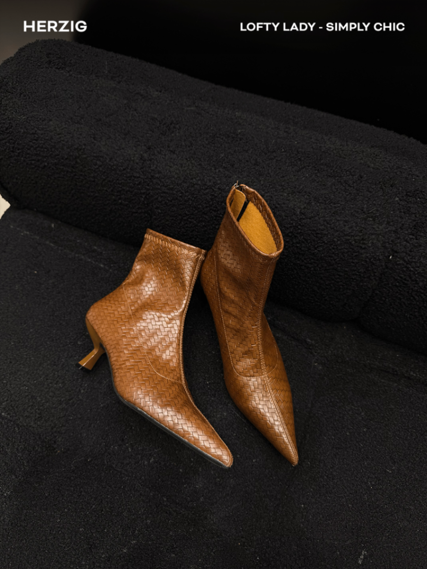 Boots thấp cổ da mờ đan thoi full giày