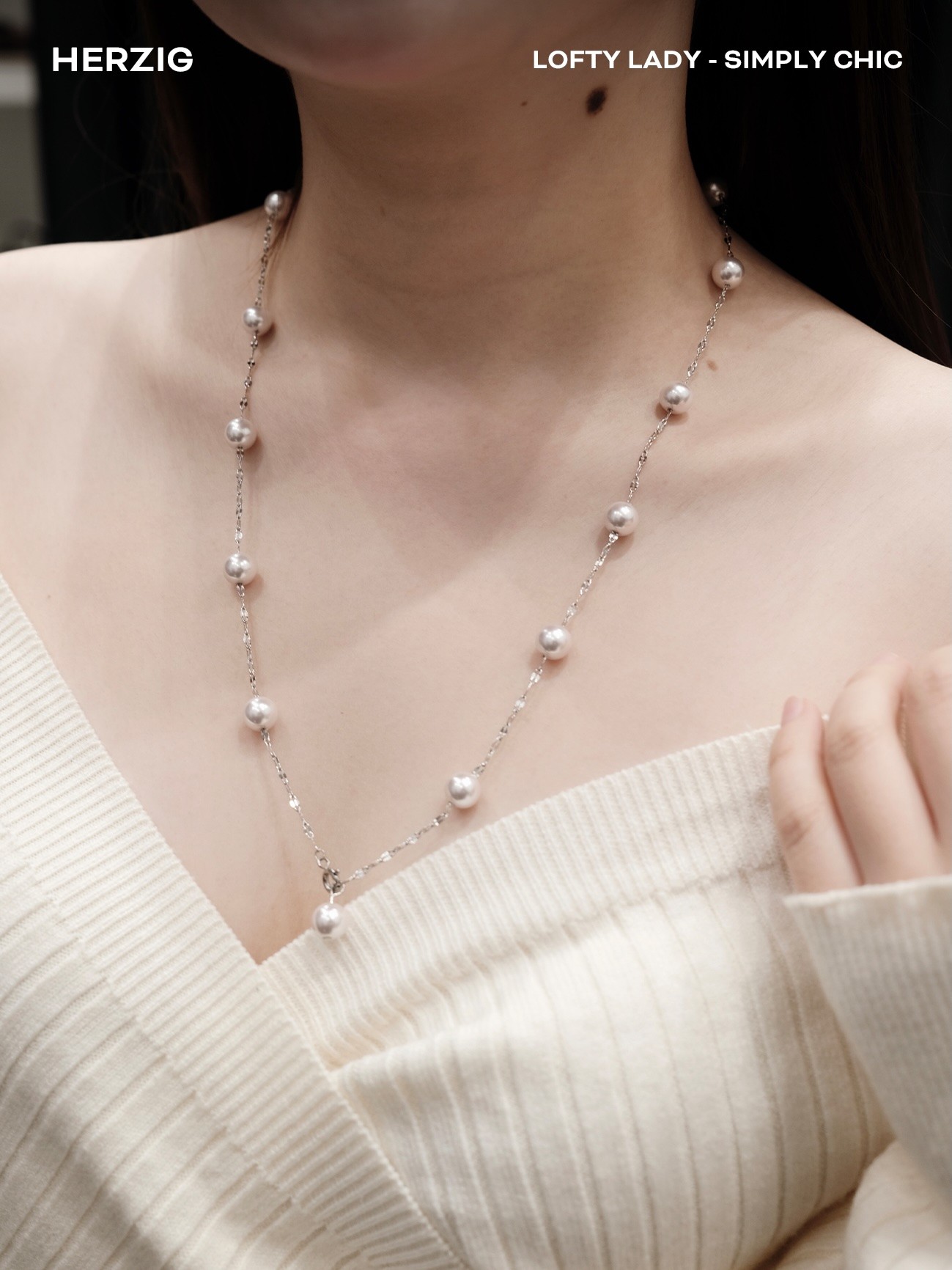 Vòng cổ hạt hồng nude dây dài