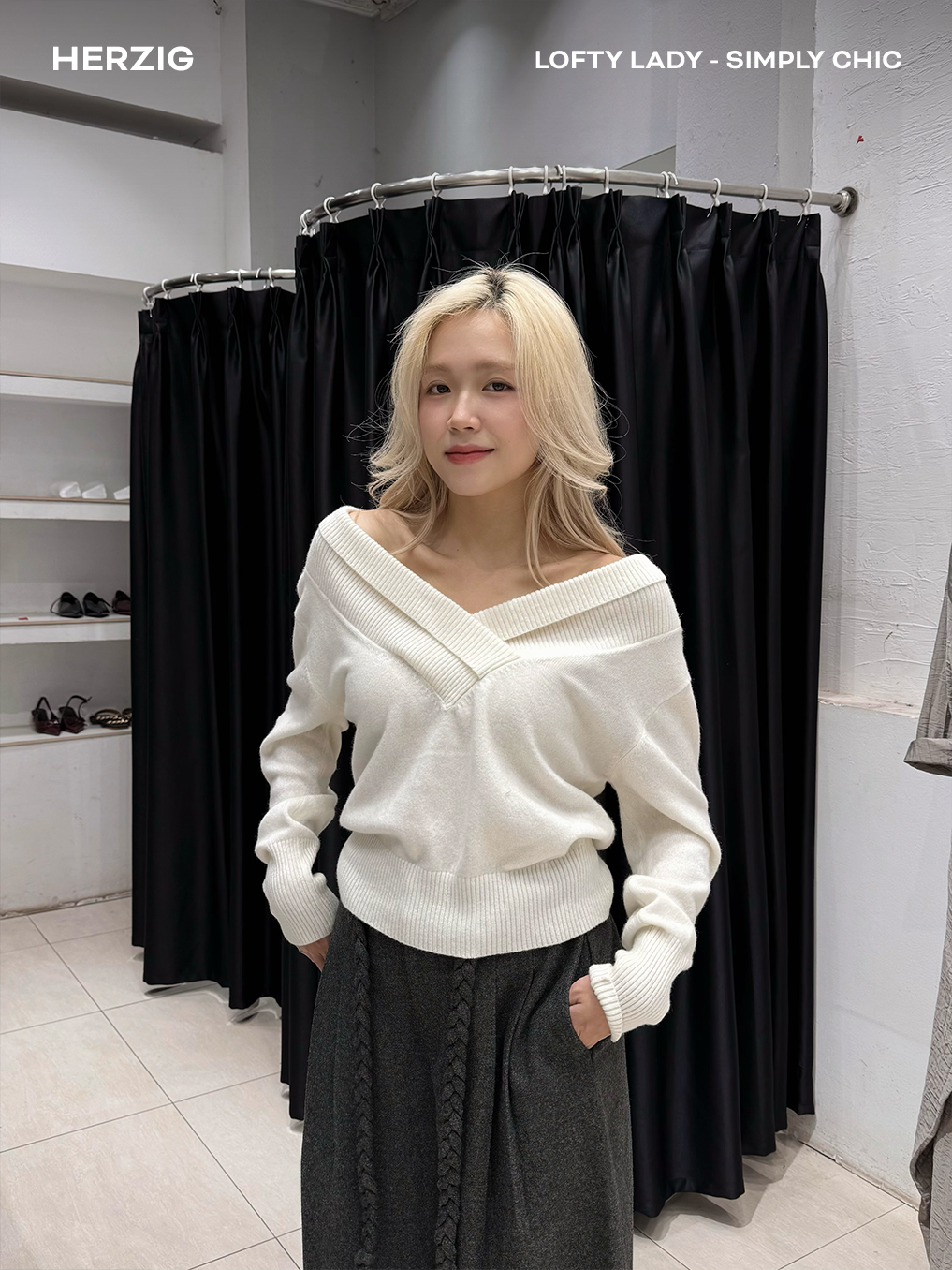 Áo len cổ bẻ V , bo gấu bo tay