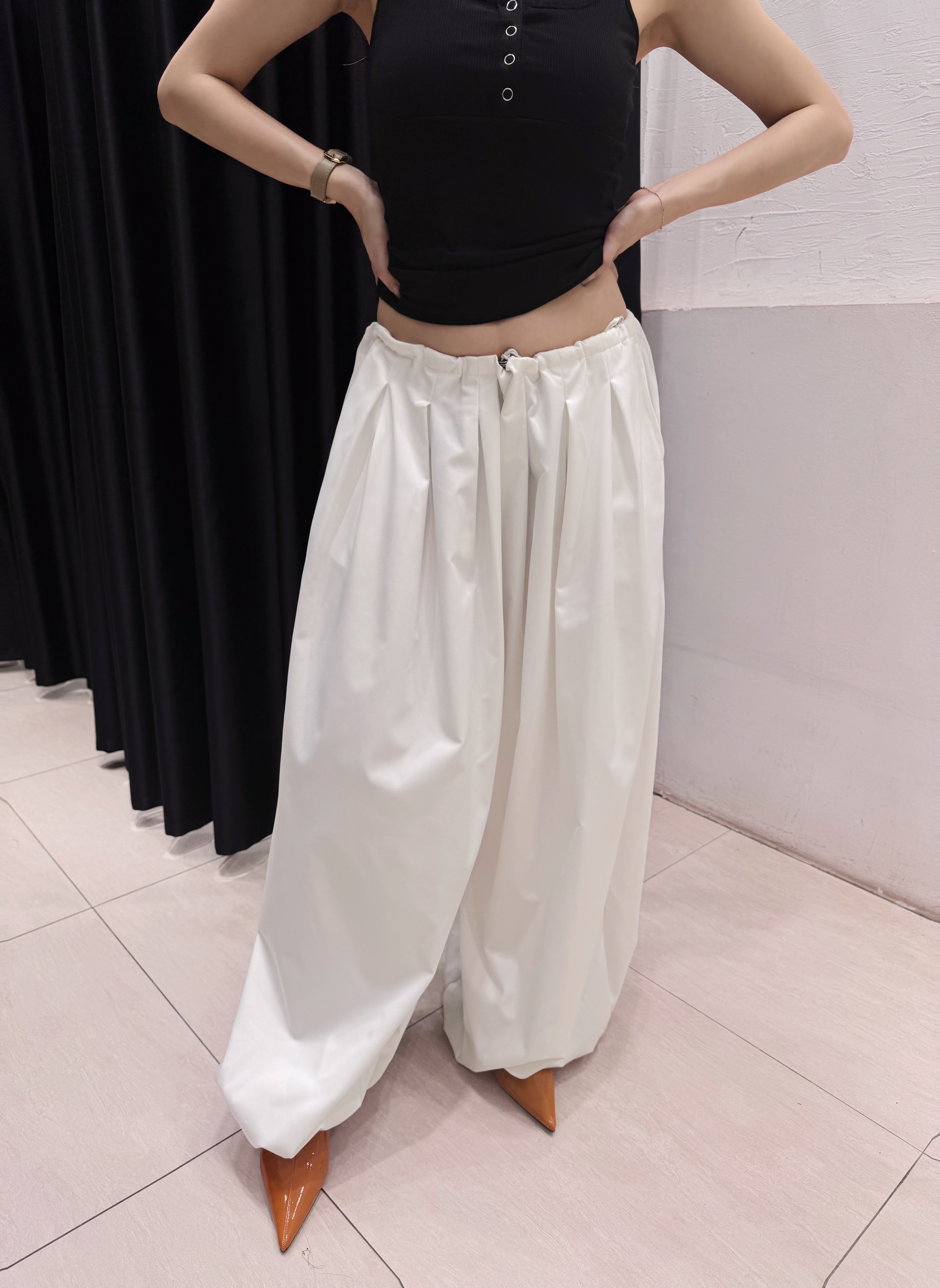 Quần thô cạp xếp li ống bom