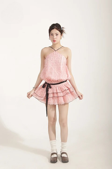 MGRACE – SILLA DRESS HỒNG Chất Liệu Tơ Mỹ Cao Cấp, Dáng Ngắn, Phong Cách Tiểu Thư, Tặng Quần Bảo Hộ