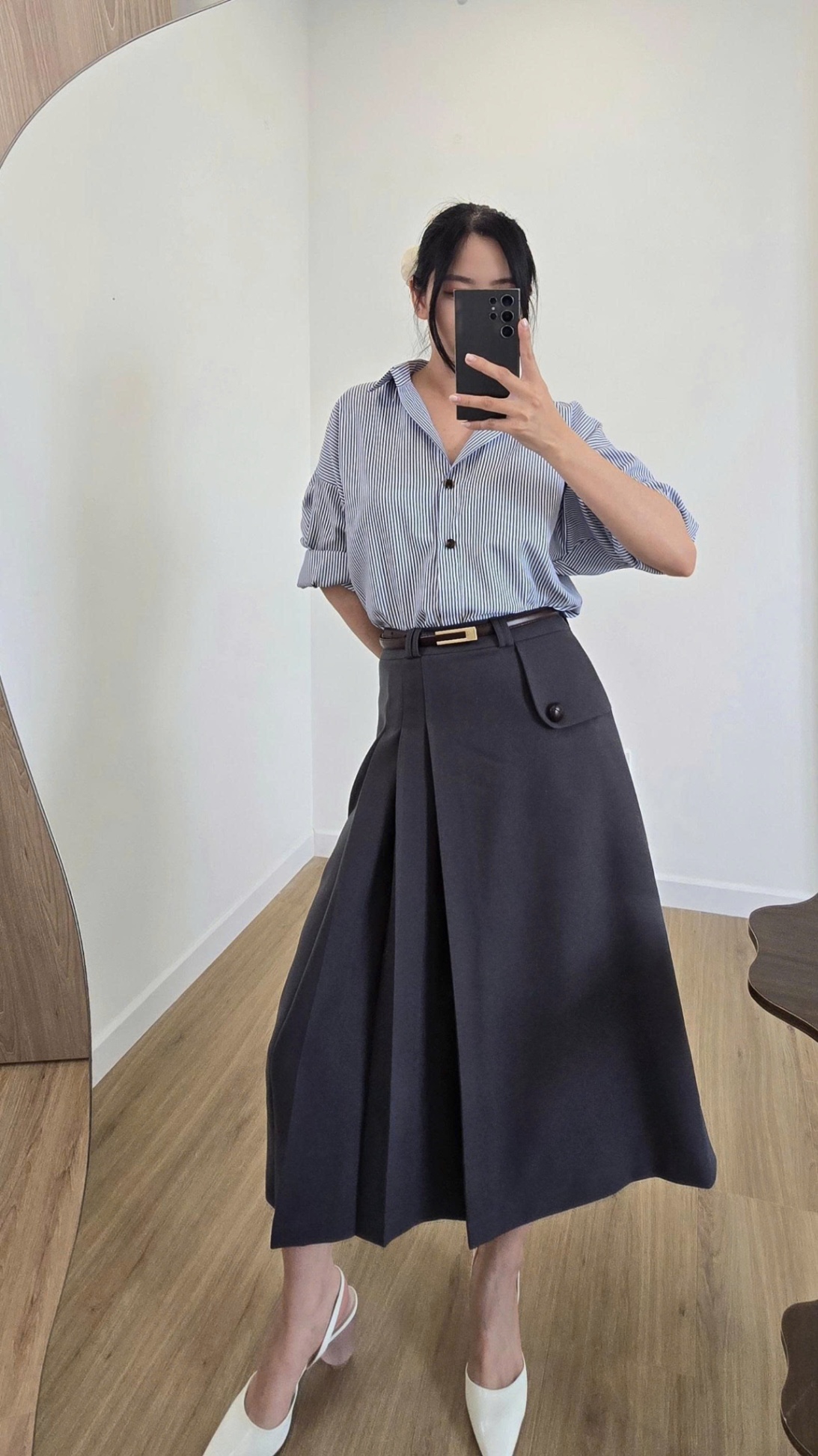 MGRACE_T9_01_Chất Liệu Kate Cao Cấp, Chân Váy Dáng Dài, Phong Cách Hàn Quốc, Năng Động