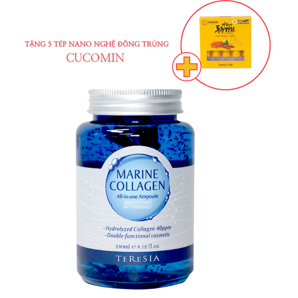 Tinh Chất Collagen Tươi Marina Teresia Hàn Quốc 240ml + Tặng 5 Tép Tinh Chất Nano Nghệ Đông Trùng Cucomin