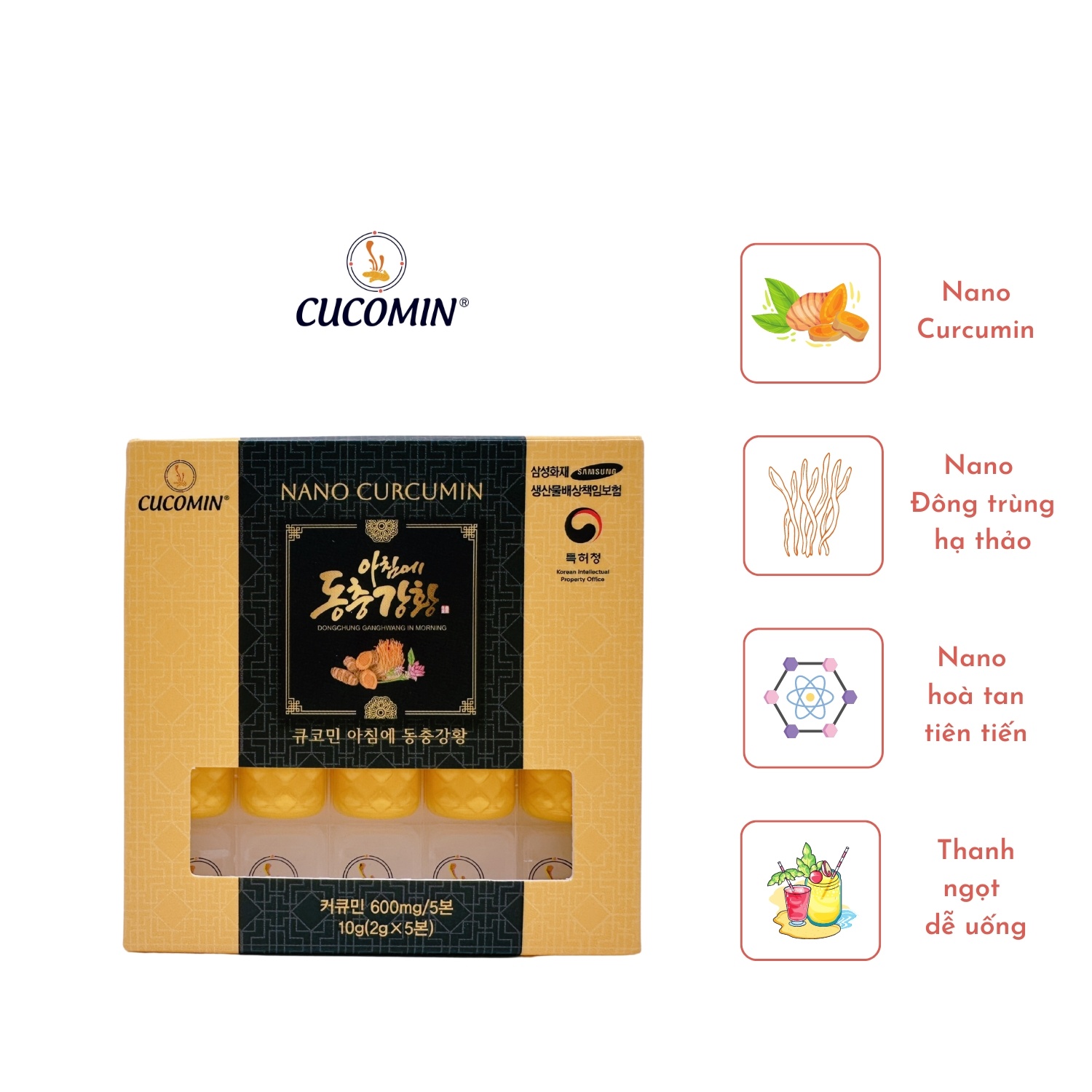 Tinh Chất Nghệ Nano Curcumin Nghệ Đông Trùng CUCOMIN Hàn Quốc Loại 5 Tuýp × 2g (dùng thử)