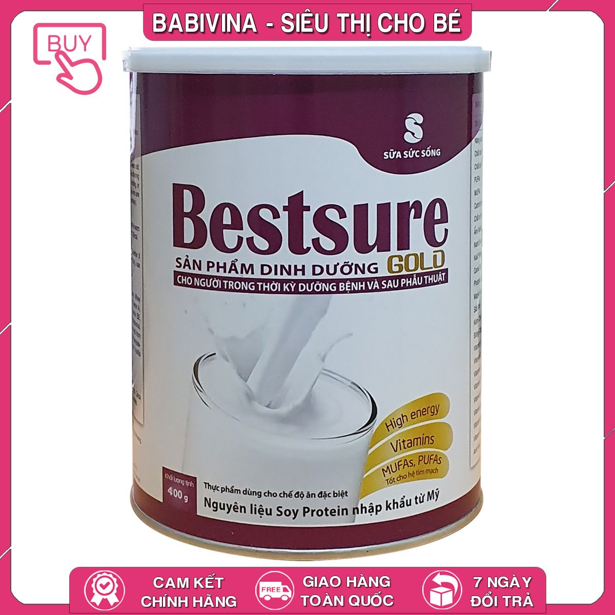 Sữa Bestsure Gold 400g, Dinh Dưỡng Dành Cho Người Cao Tuổi, Người Ốm, Bệnh Nhân, Phẫu Thuật, Mẹ Bầu Và Trẻ Trên 3 Tuổi. Sữa Bestsure Chính Hãng, Mua Giá Rẻ Nhất Tại Babivina