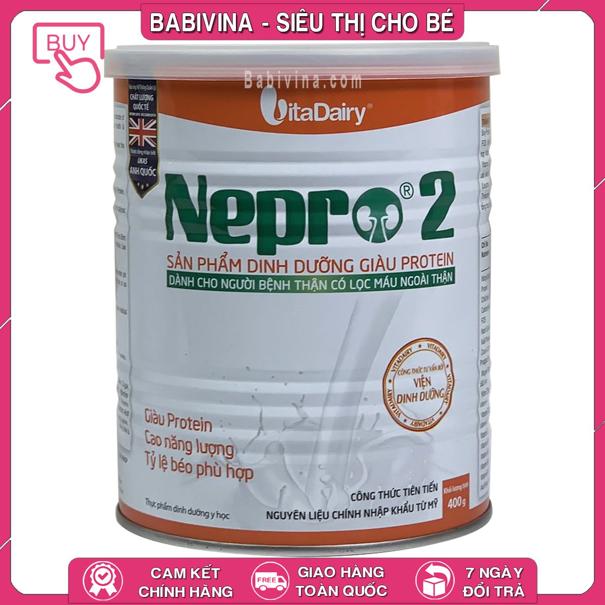 Sữa Nepro 2 400g | Dinh Dưỡng Tối Ưu Cho Bệnh Nhân Lọc Máu Ngoài Thận, Chạy Thận | Mua Sữa Thận Nepro Chính Hãng Vitadairy, Giá Rẻ Nhất Tại Babivina