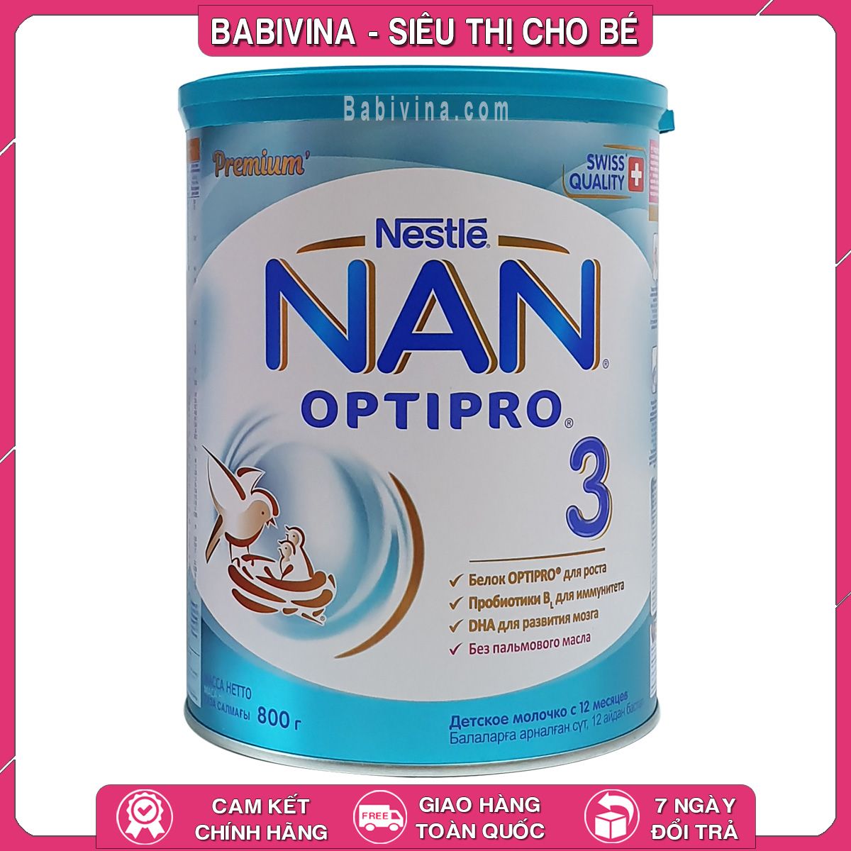 Sữa Nan Nga 3 800g | Trẻ 12-18 Tháng Tuổi, Nguồn Sữa Mát Lành, Trẻ Dễ Tiêu Hóa, Hấp Thu | Hãng Nestle, Hàng Nội Địa Nga | Babivina Sữa Chính Hãng, Bán Lẻ Giá Sỉ